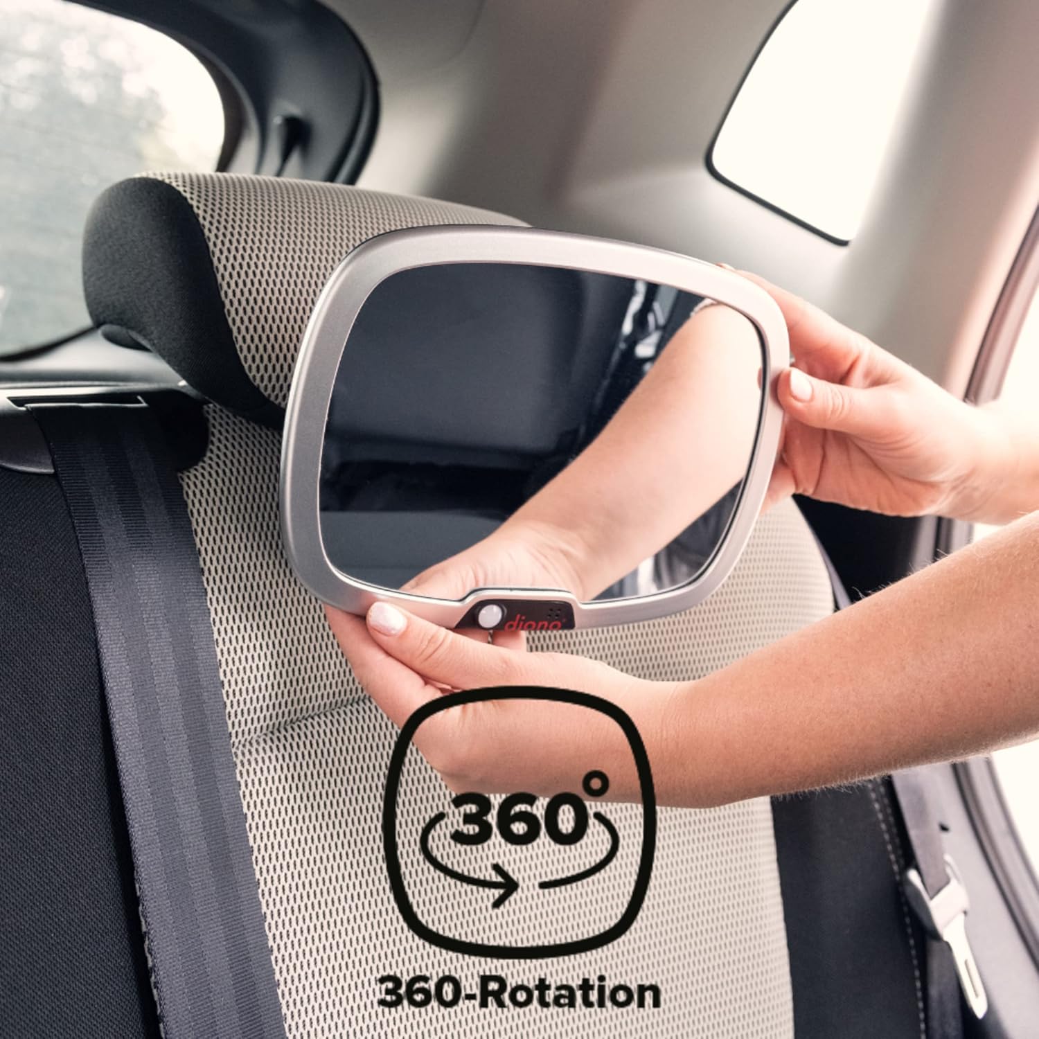 Diono Easy View Plus Baby Car Mirror with Light, Safety Car Seat Mirror for Rear Facing Infant with 360 Rotation, LED Night Light
