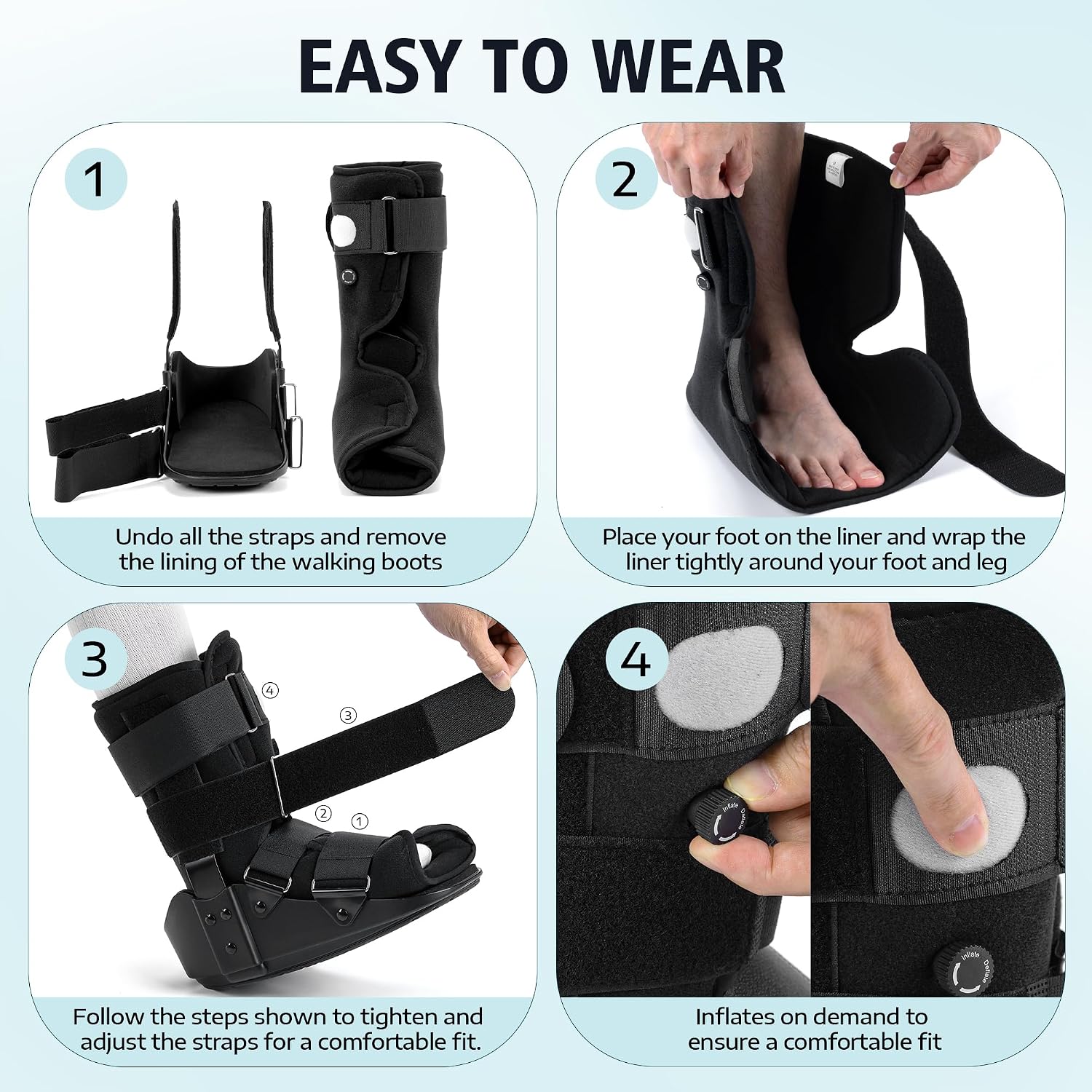 Medibot Advanced Walking Boot for Ankle Injuries & Fractures Adjustable Air Splint with Pump, Large Black, Fits Shoe Size 9.5-13.5'', Men and Women