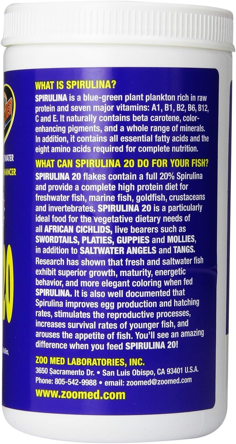 Zoo Med Spirulina 20 Flake Fish Food, 4-Ounce (3 Pack)
