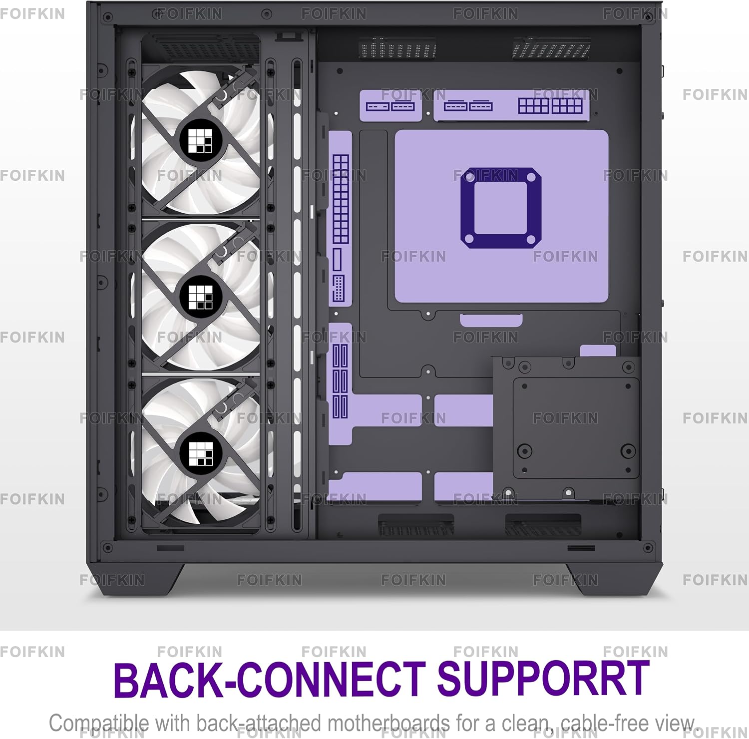 FOIFKIN F600 PC Case - Pre-Installed 7 PWM ARGB Fan, ATX Mid-Tower Gaming PC Case, 270° Panoramic Glass with Type-C, FOIFKIN (Black, F600)