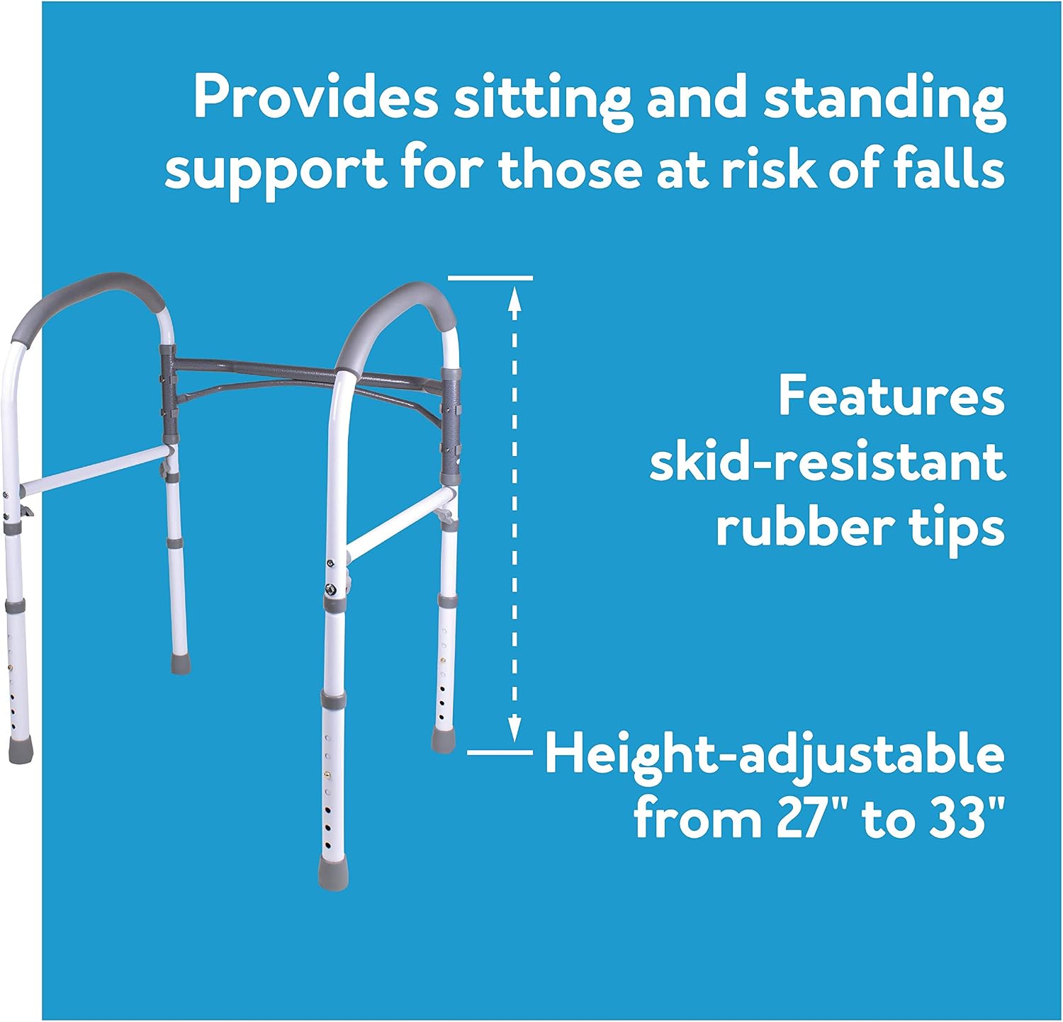 Carex Toilet Safety Rails, Adjustable and Detachable Toilet Safety Frame with Handles for Elderly, Handicap, or Disabled