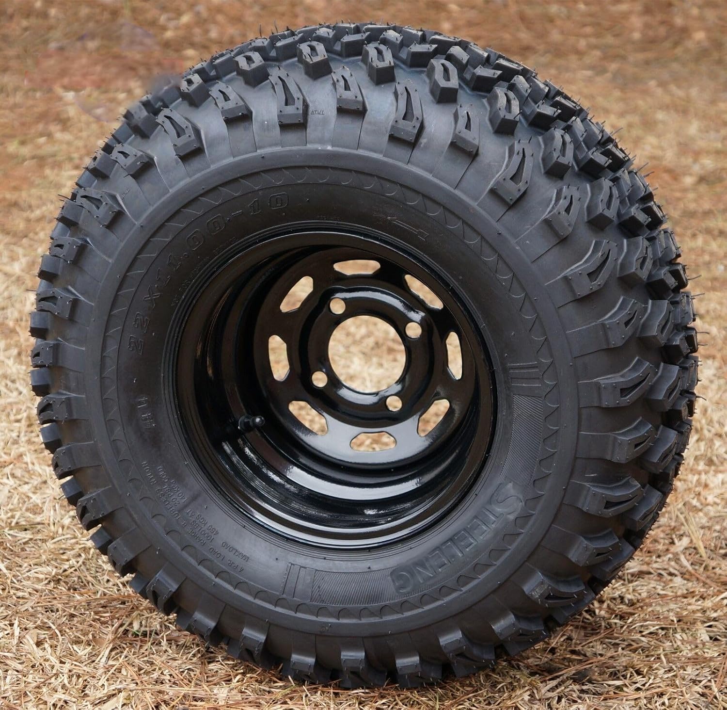10" Black Steel Golf Cart Wheels and 22"x11"-10" All Terrain Golf Cart Tires - Set of 4