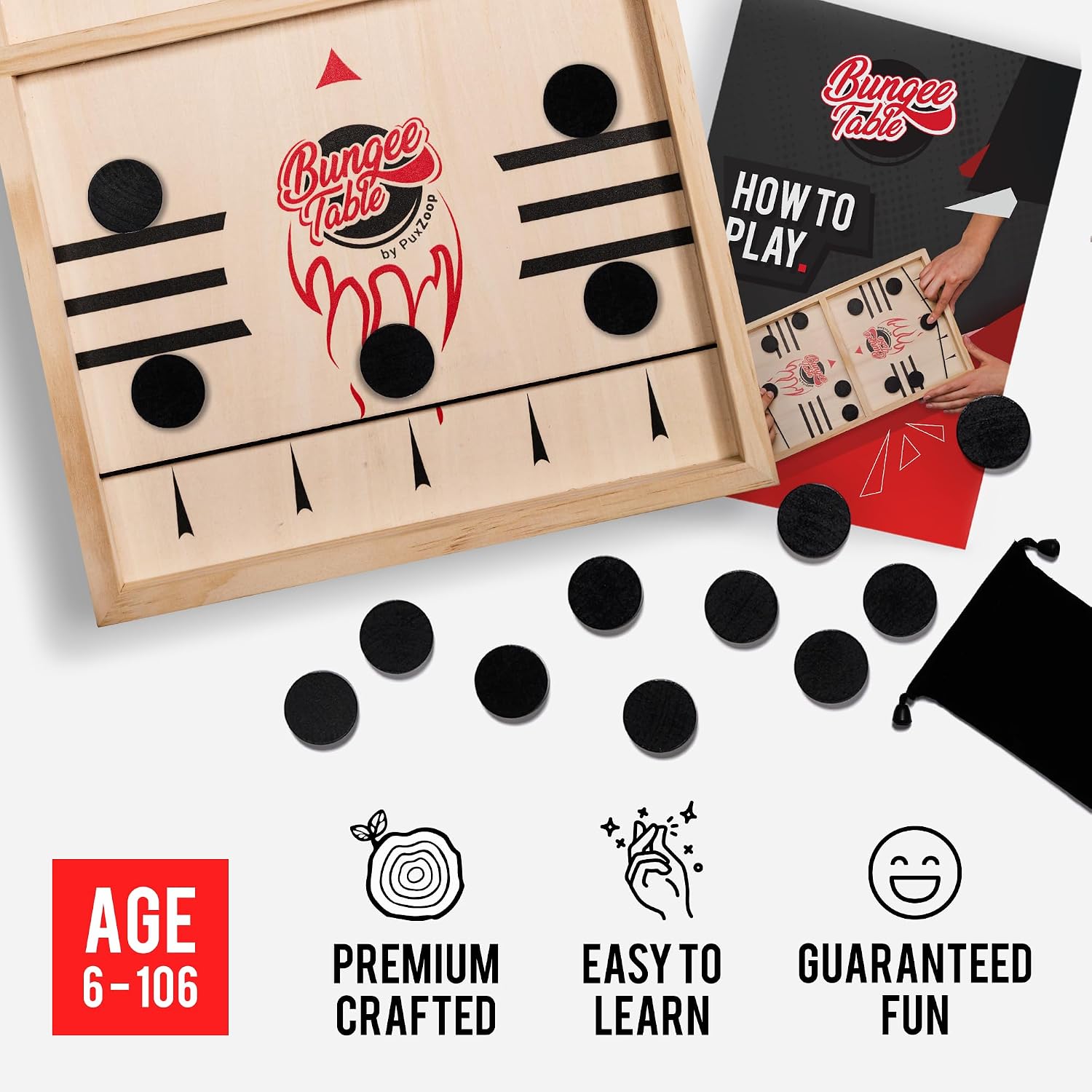 Fast Sling Puck Game - Test Your Speed and Accuracy with This Fast-Paced Wooden Air Hockey Board Game - Guaranteed Fun for Family Night or Friends