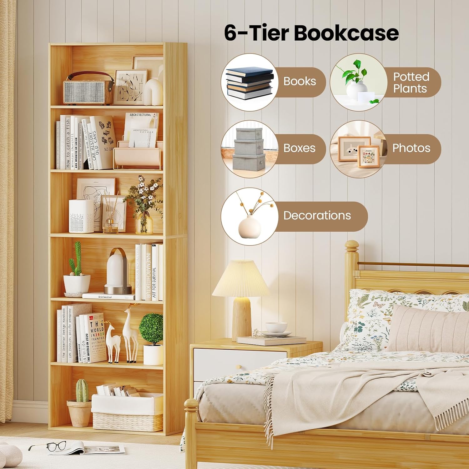 Giantex 8-Cube Bookcase, 3-Tier Cubby Bookshelf, Horizontal Vertical Display Rack with Anti-Tipping Kits, Modern Storage Organizer Shelf Unit for Bedroom, Living Room, Study (Natural, 8-Cube)