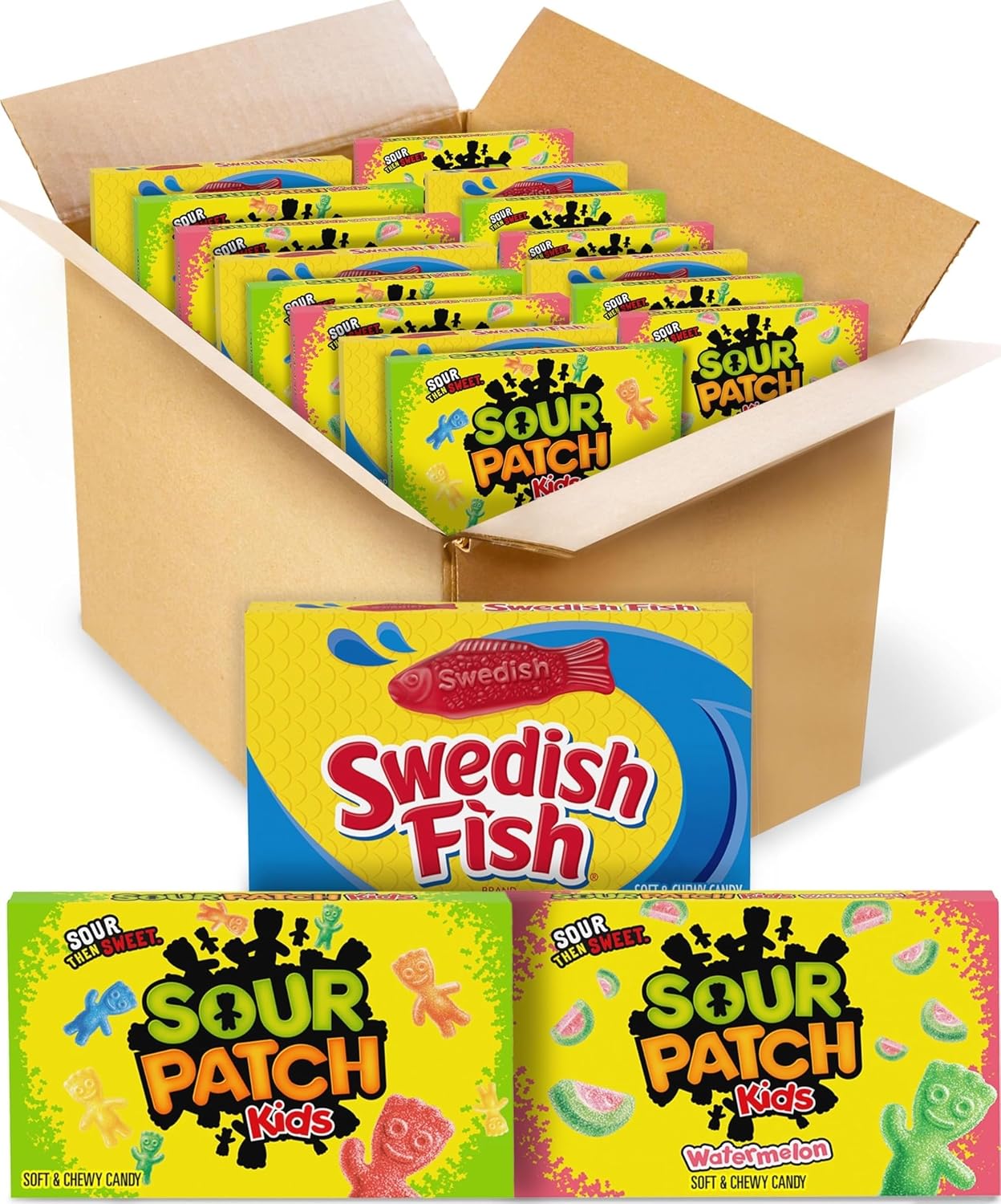 SOUR PATCH KIDS & SWEDISH FISH Soft & Chewy Gummy Candy Variety Pack, 15 ct