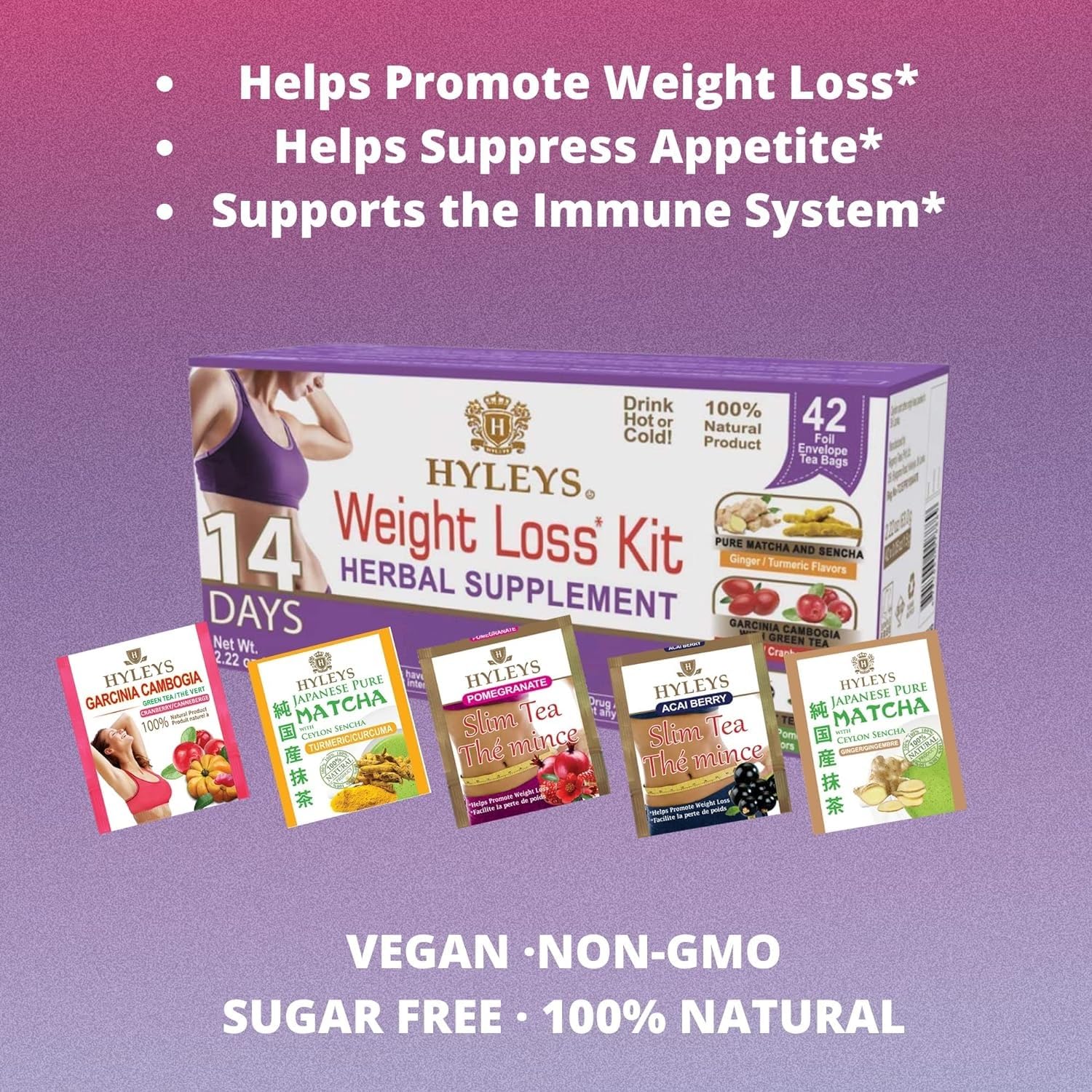 Hyleys 14 Day Weight Loss Tea, Garcinia & Matcha Green Tea, 42 Tea Bags