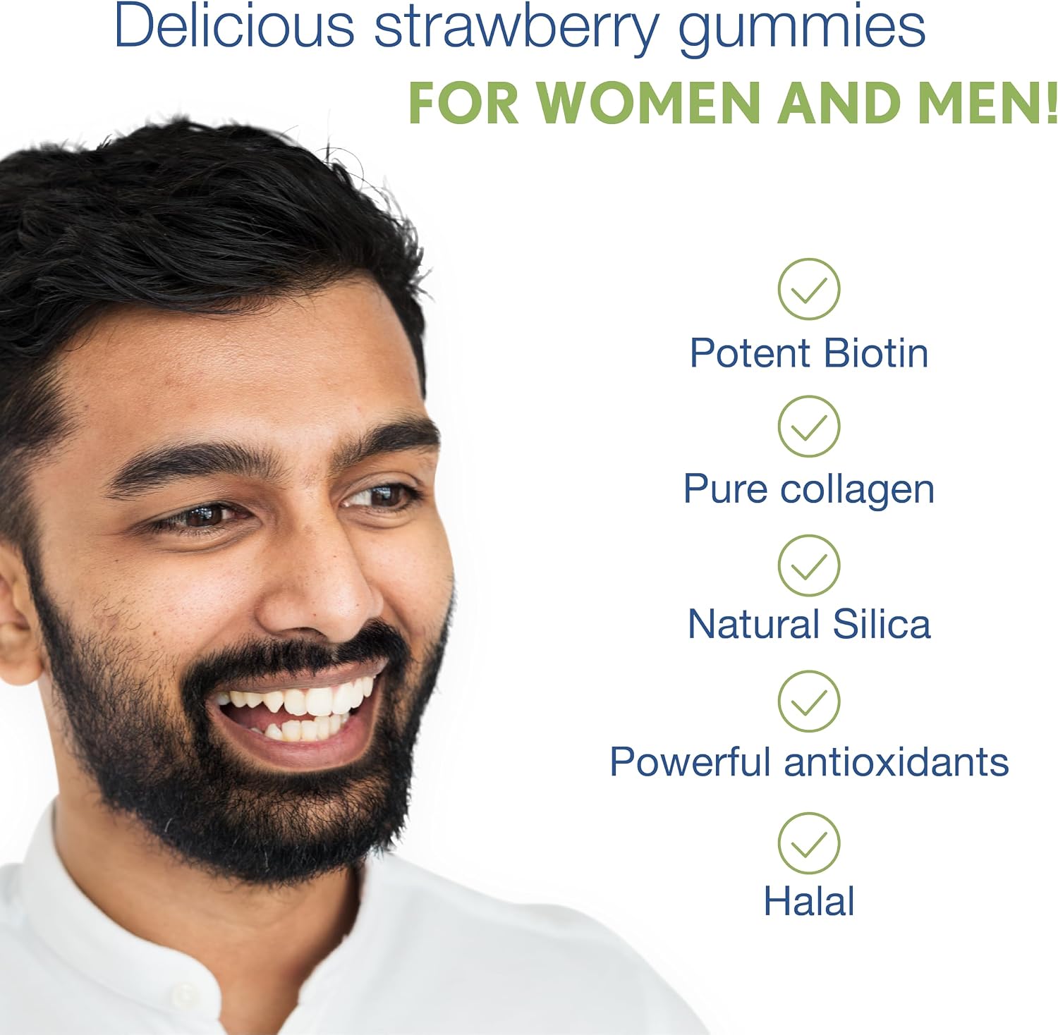 Noor Vitamins Halal Hair Vitamins Biotin, Collagen, Silica, Vitamin C & E Supports Hair, Skin & Nail Health, Natural Strawberry Gummy Vitamins. GMO