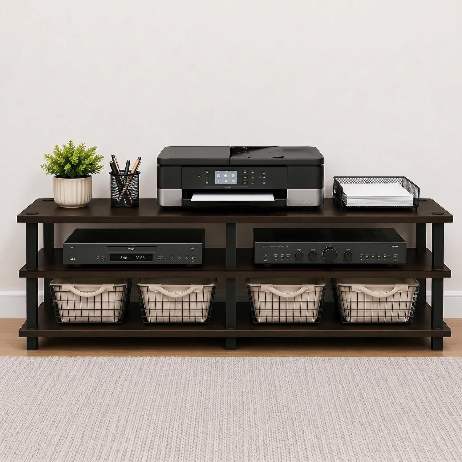 Furinno Turn-S-Tube No Tools 3-Tier Entertainment TV Stands, Dark Cherry and Black