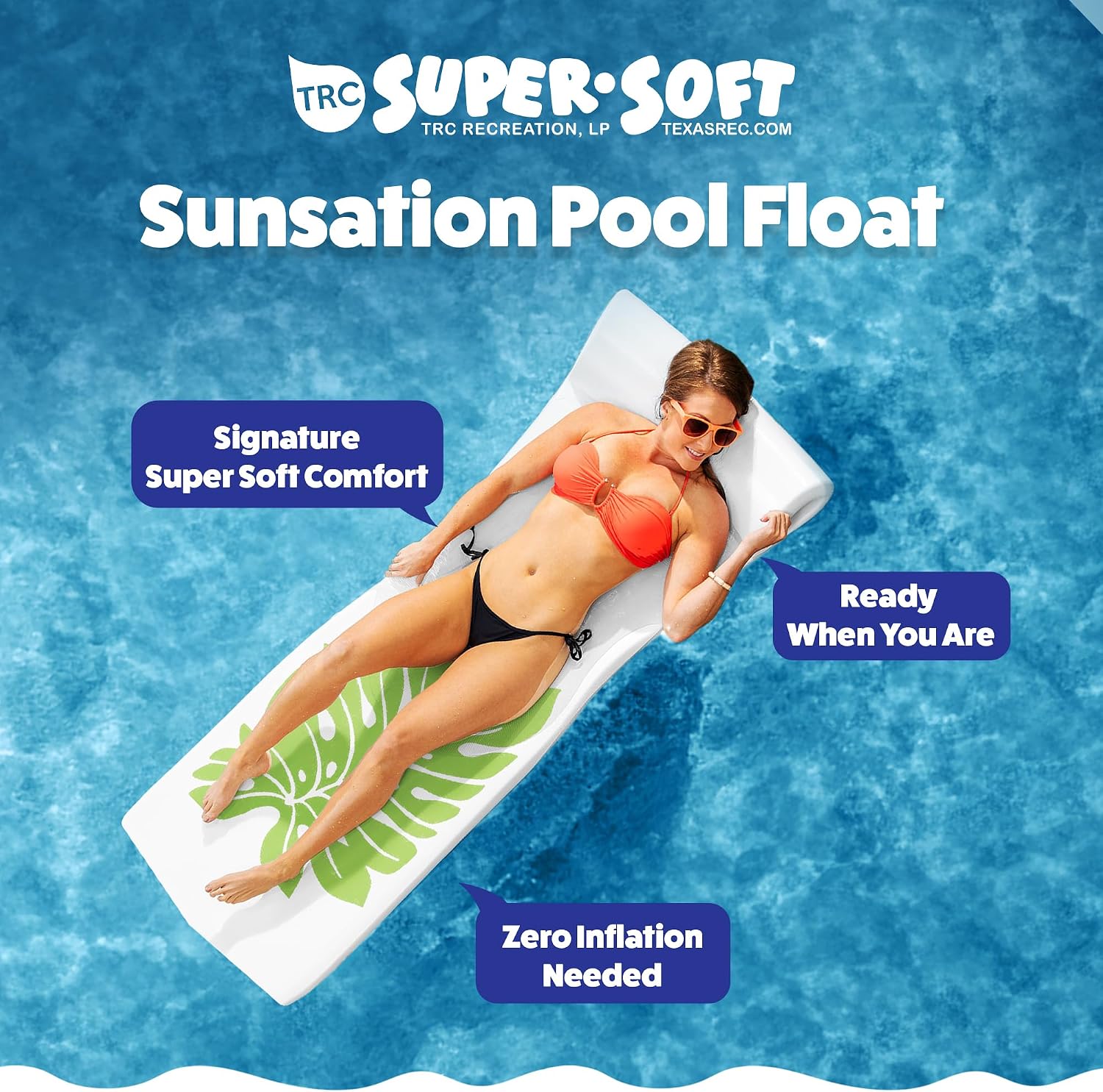TRC Recreation Sunsation 1.75" Thick Foam Pool Float Lounger w/ Headrest for Lounging & Sunbathing in Swimming Pools, Beaches & Lakes, 70" x 26