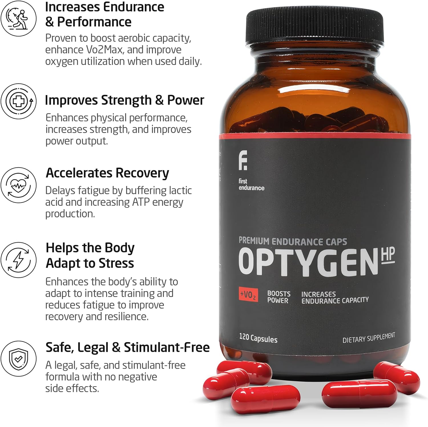FIRST ENDURANCE OptygenHP - Premium Endurance Supplement | Boost Power | Increase Performance and Endurance | Improves Oxygen Utilization| 120