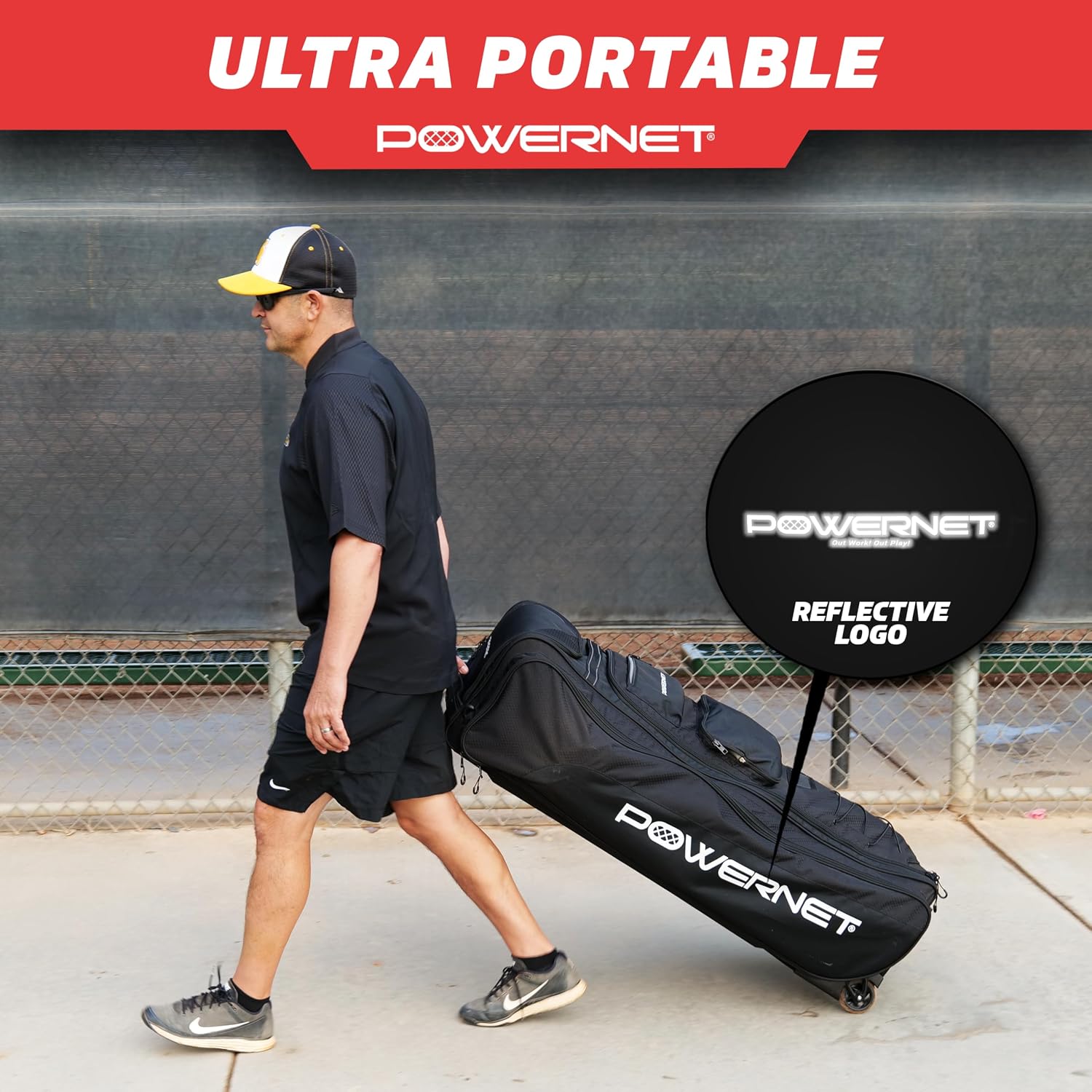 PowerNet All Gear Transporter Baseball Travel Bag, Rolling Duffle with Wheels & Handle for Baseball Accessories, Catchers Gear & Bats