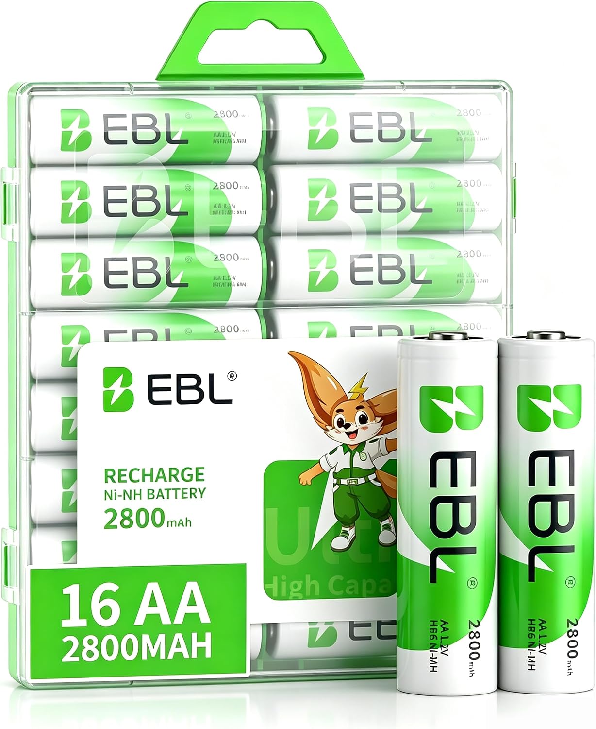 EBL AA Rechargeable Batteries 2800mAh Ready2Charge Quality AA Batteries - 16 Counts