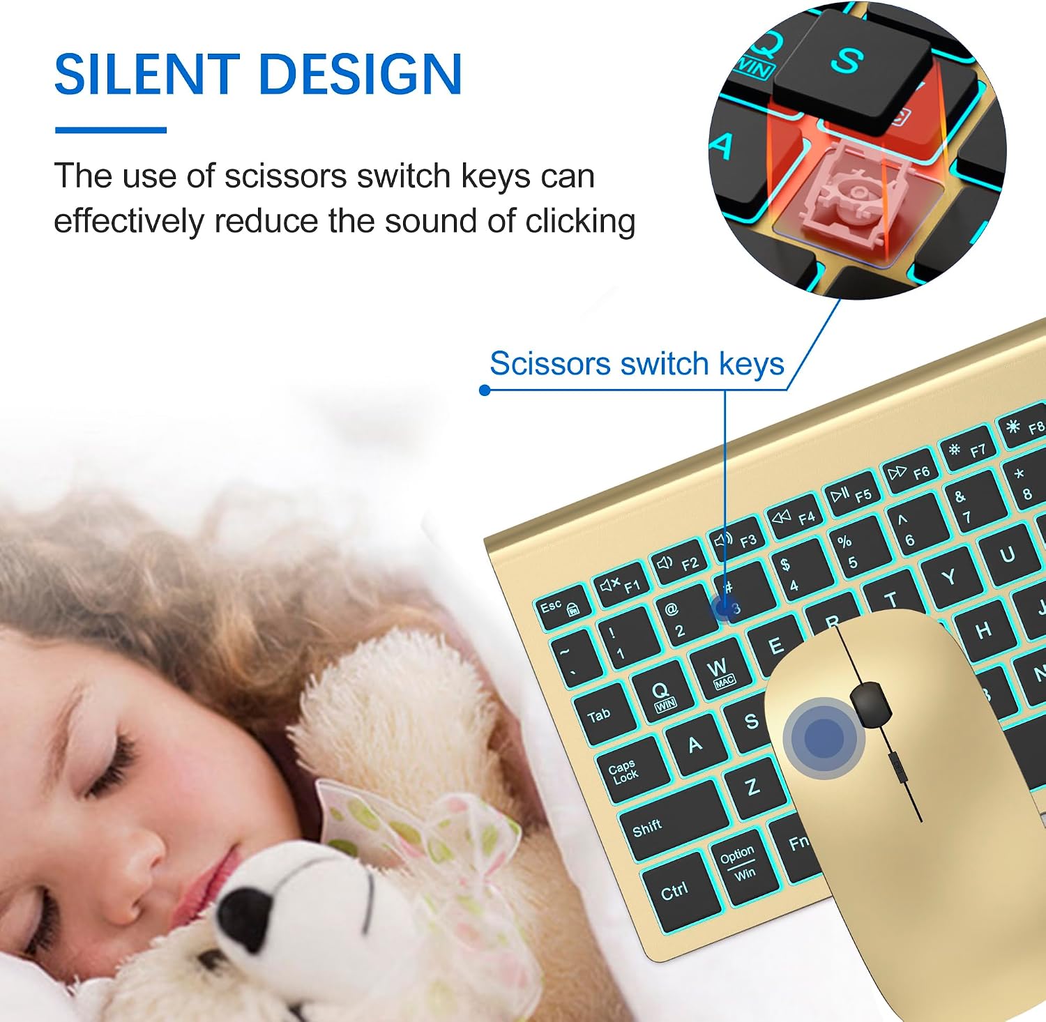 Wireless Keyboard and Mouse Ultra Slim Combo, TopMate - White | 2.4G Silent Compact 2400DPI Mouse and Scissor Switch Keyboard Set with Cover, Batteries Included, for PC/Laptop/Windows/Mac