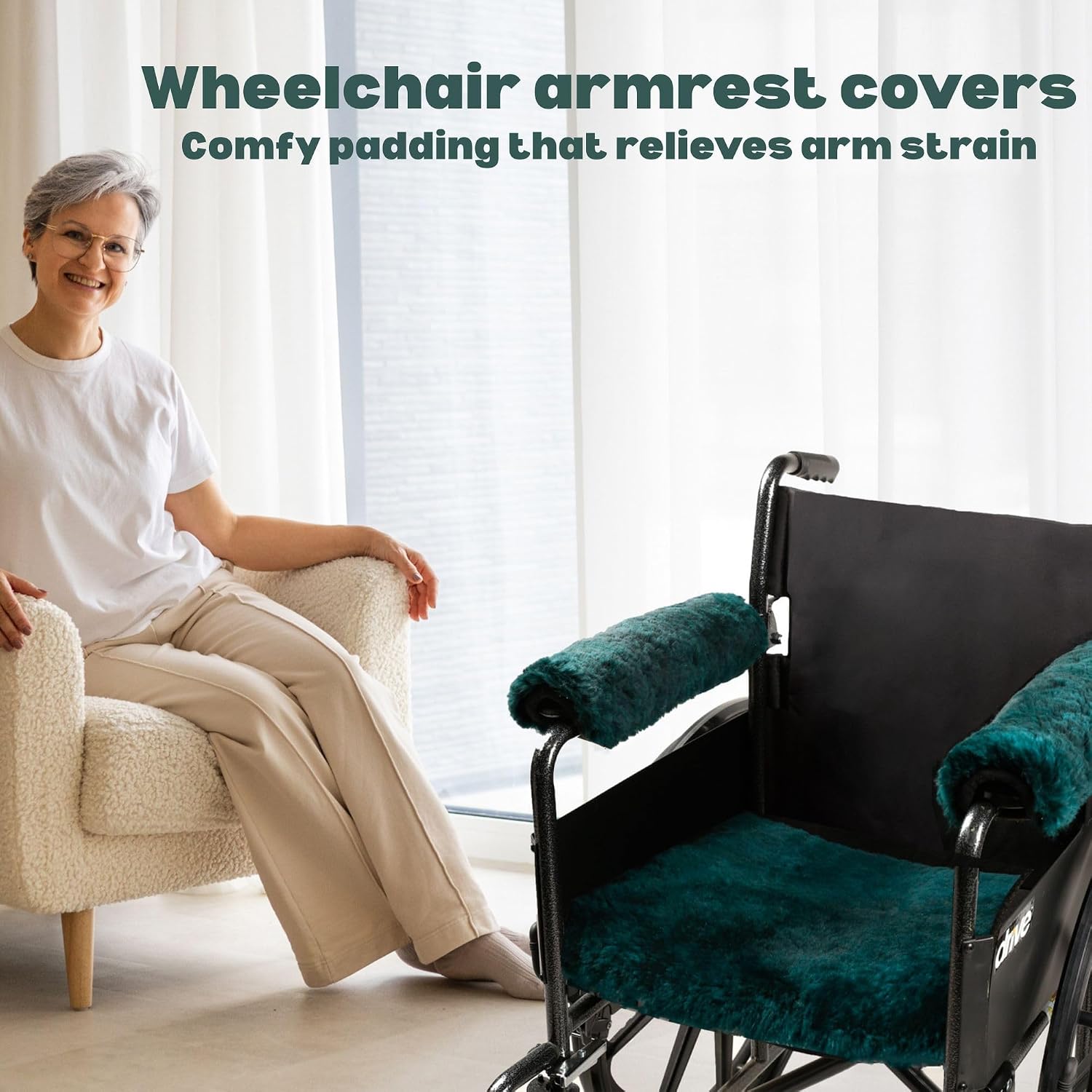 Natural Sheepskin Wheelchair Armrest Pads, Natural, 16 x 4 in