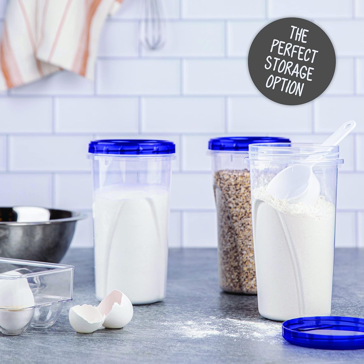 PLASTICPRO Twist Top Deli Containers Clear bottom With blue [32 oz 3 Pack]