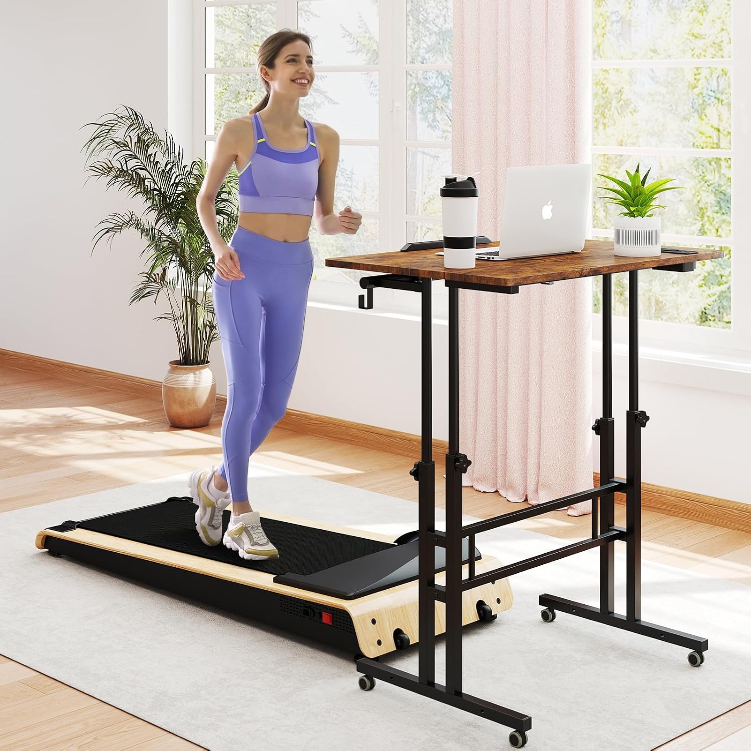 SIDUCAL Mobile Standing Desk, Portable Stand Up, Small Adjustable Converter with Wheels Home Office Workstation, Rolling Desk Laptop Cart for Standing or Sitting, Black