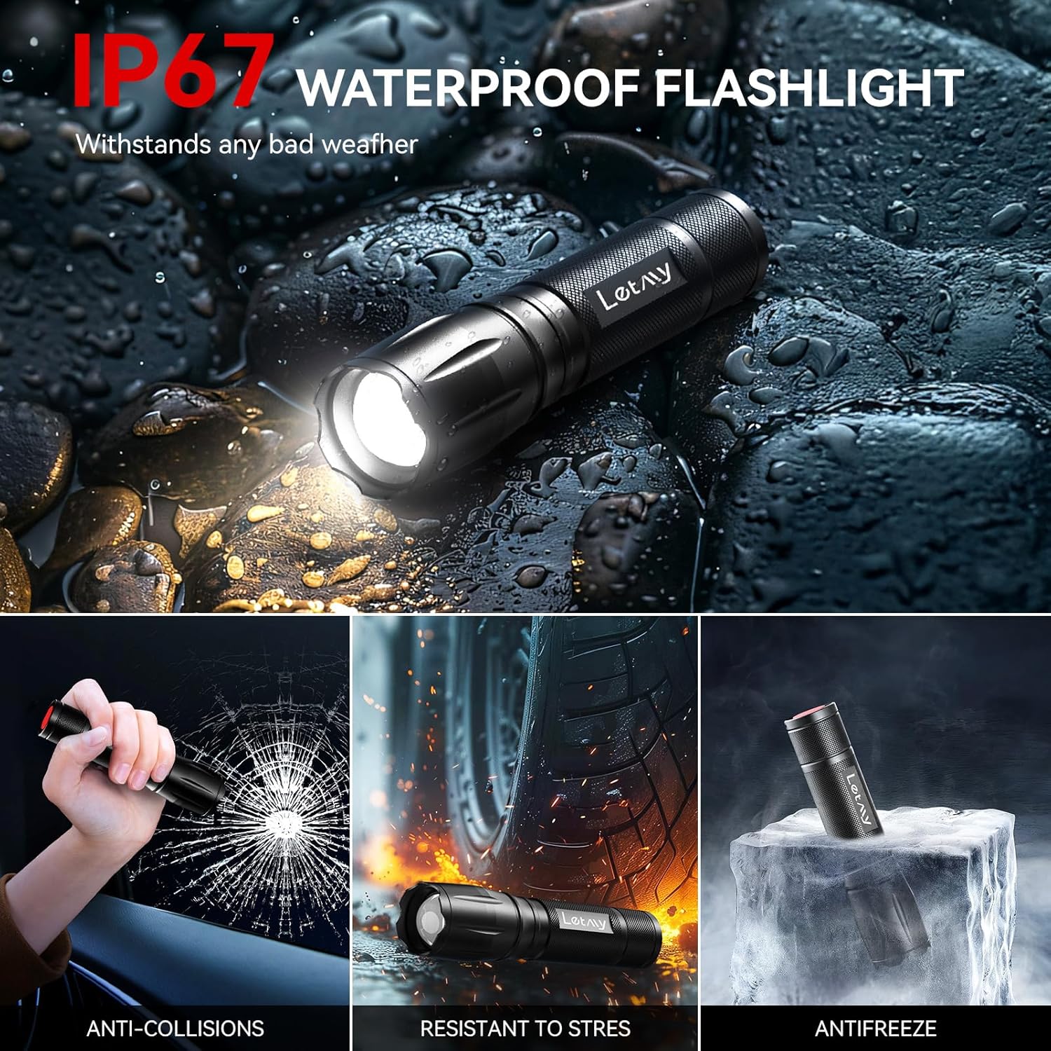 LETMY Tactical Flashlight S2000-2 Pack Bright Military Grade LED Flashlights High Lumens - Portable Handheld Flash Light, 5 Modes Zoomable Waterproof Flashlights for Home Emergency Camping Outdoor