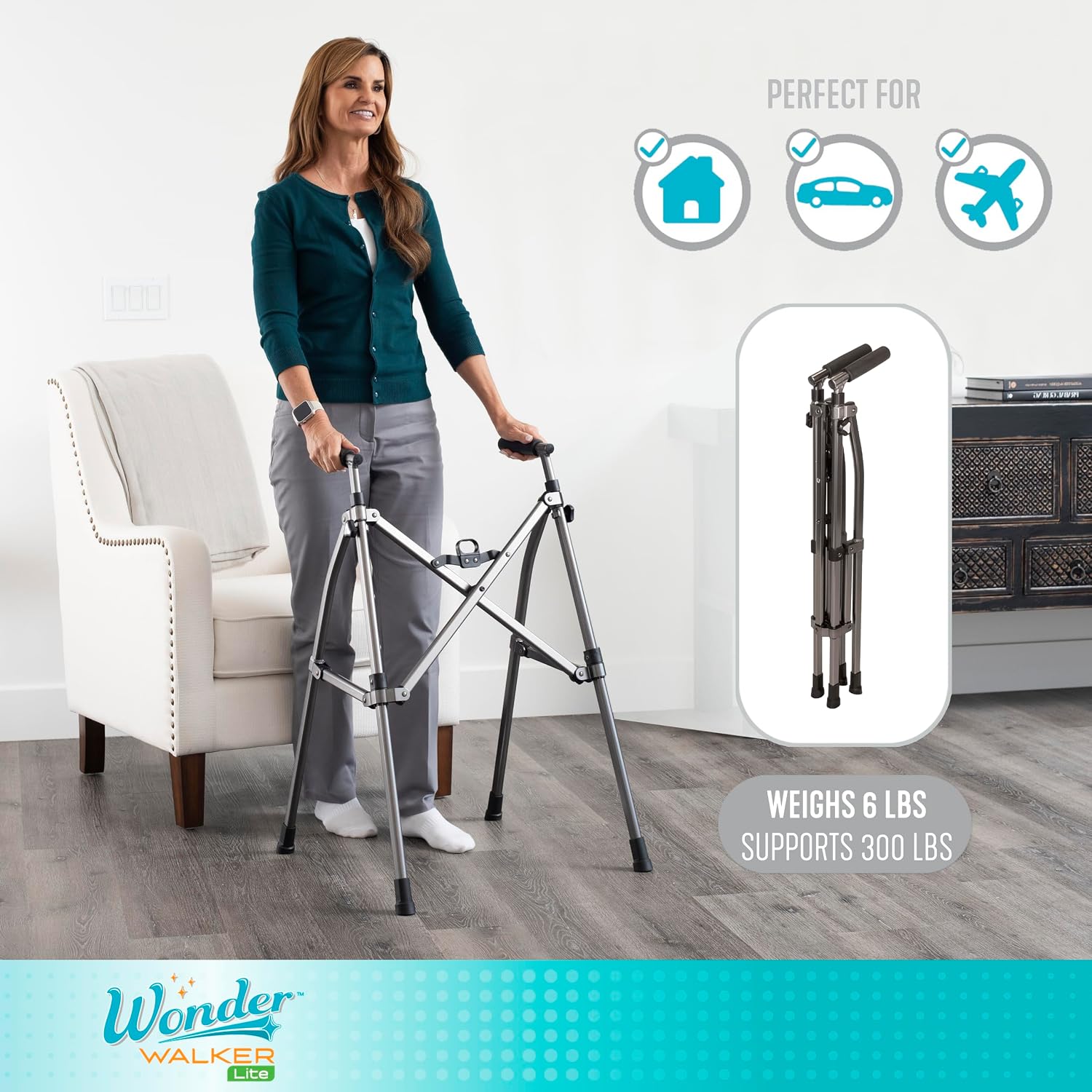 Stander Wonder Walker Lite, Lightweight Folding Mobility Aid for Adults, Seniors, and Elderly, Collapsible Travel Assistant with Rubber Feet for Support, Sport Red