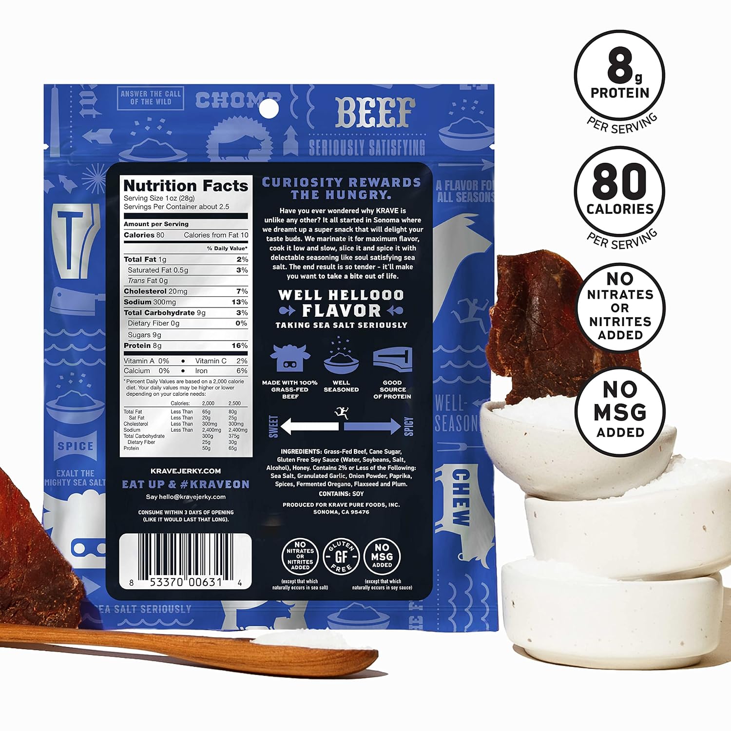 KRAVE All Natural Pork Jerky, Black Cherry BBQ - Protein Packed Snacks Roasted for Maximum Flavor - Premium Tender Meat Cuts - Gluten Free - 2.7 Ounce