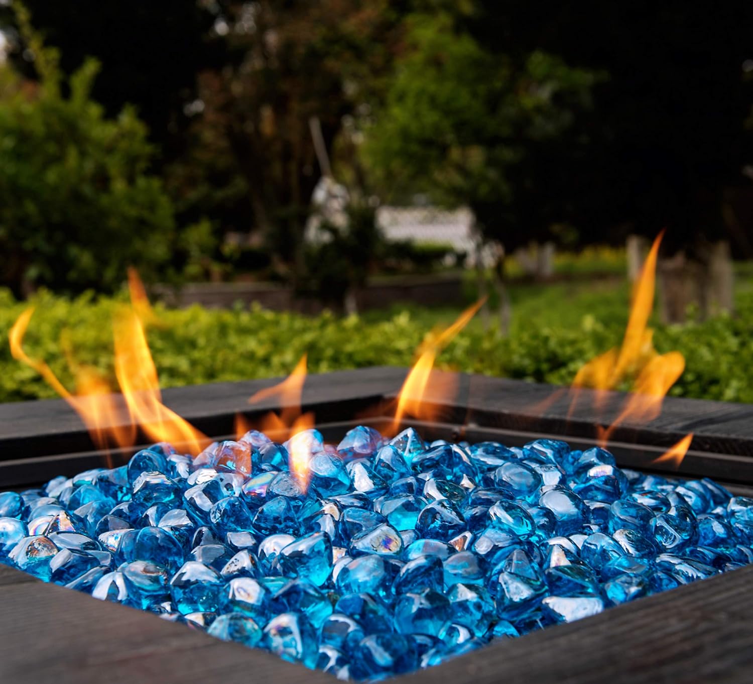 Fire Glass Diamond 1 Inch Fire Pit Glass Rocks for Propane or Gas Fire Pit （10 Pounds Margarita Azura Blue ） Gift Package