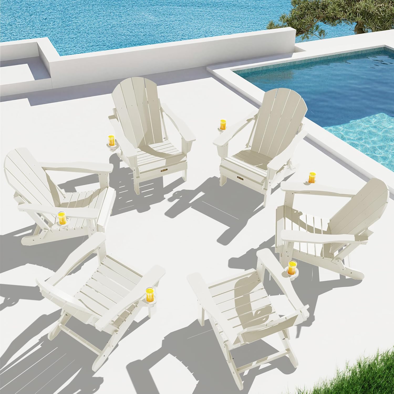SERWALL Folding Adirondack Chairs with Cup Holder, Outdoor Fire Pit - Blue
