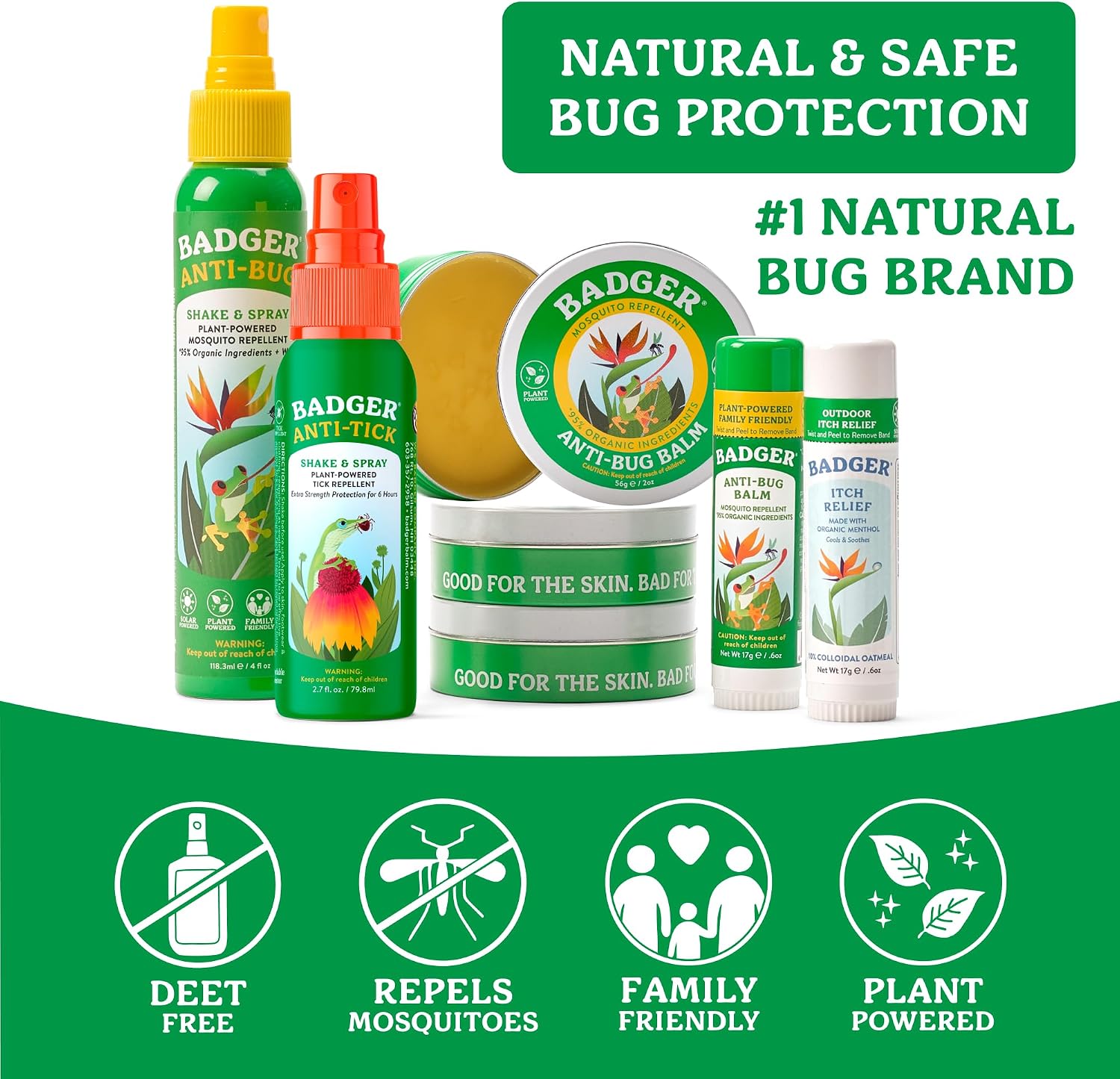 Badger Bug Spray, 3-Hour DEET-Free Mosquito Repellent, Family Friendly, Citronella & Organic Essential Oils, Natural & Vegan Insect Repellent Spray, 4 fl oz Aluminum Bottle