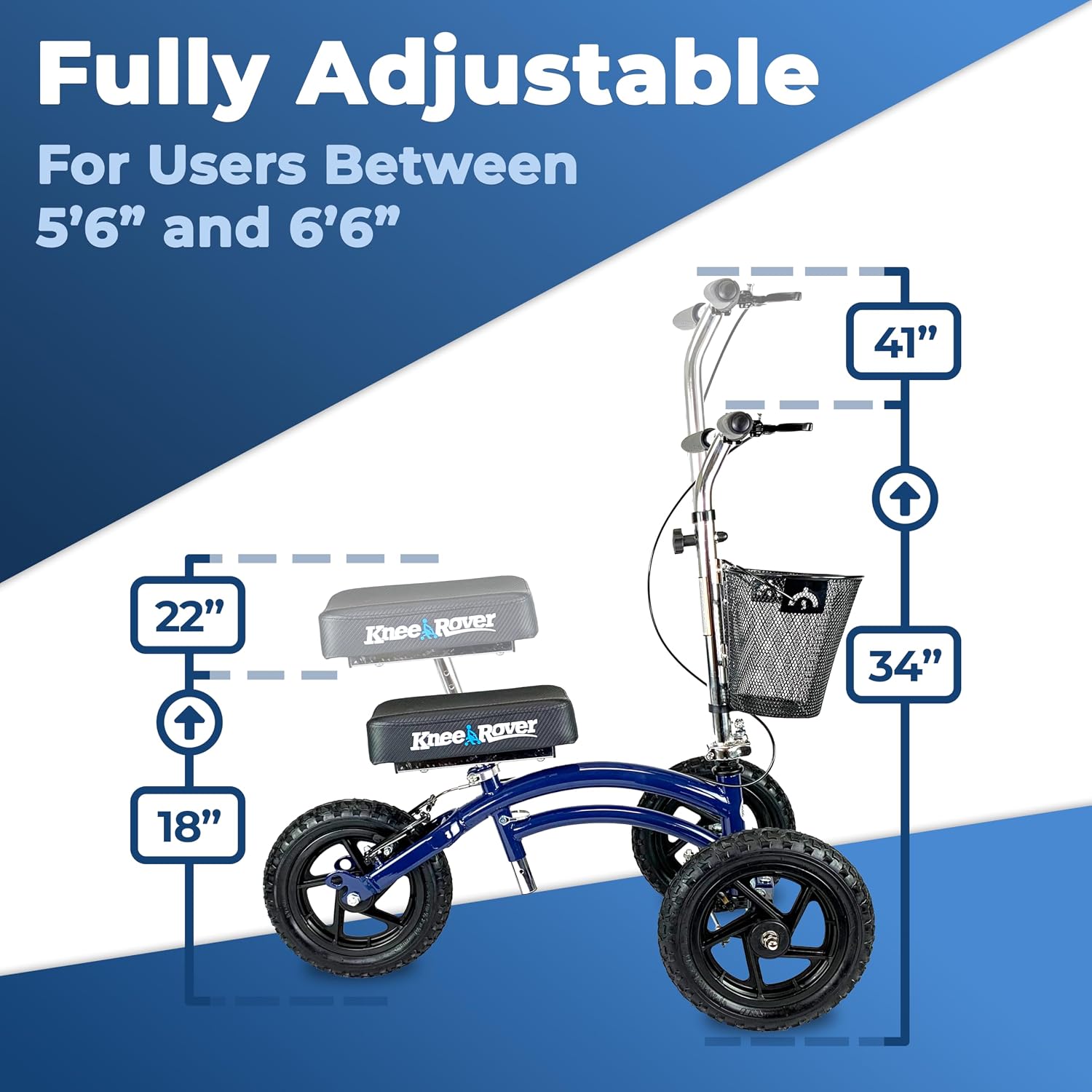 KneeRover Original Steerable All Terrain Knee Scooter – Heavy Duty Foldable Knee Walker & Mobility Aid for Adults with Adjustable Handlebar and Large Wheels (Blue) | For Adults for Foot Surgery, Heavy Duty Knee Walker for Broken Ankle Foot Injuries Recov…