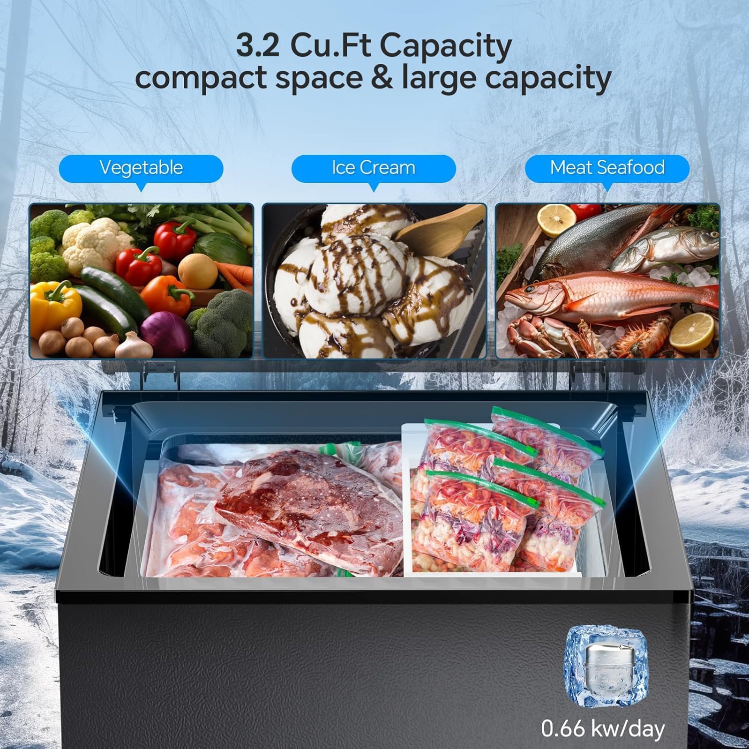 Kismile 7.0 Cubic Feet Chest Freezer, Deep Freezer for Home, Black
