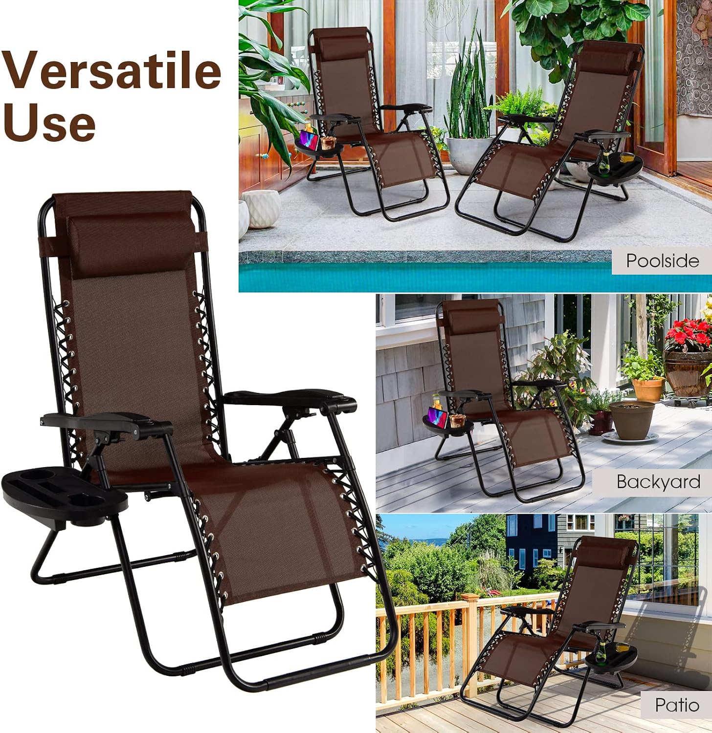 Goplus Zero Gravity Lounge Chairs, 160°Adjustable Folding Recliner w/Pillow and Cup Holder, 350LBS Comfy Outdoor Lounge Chairs for Patio, Lawn, Yard & Camp(1, Gray)