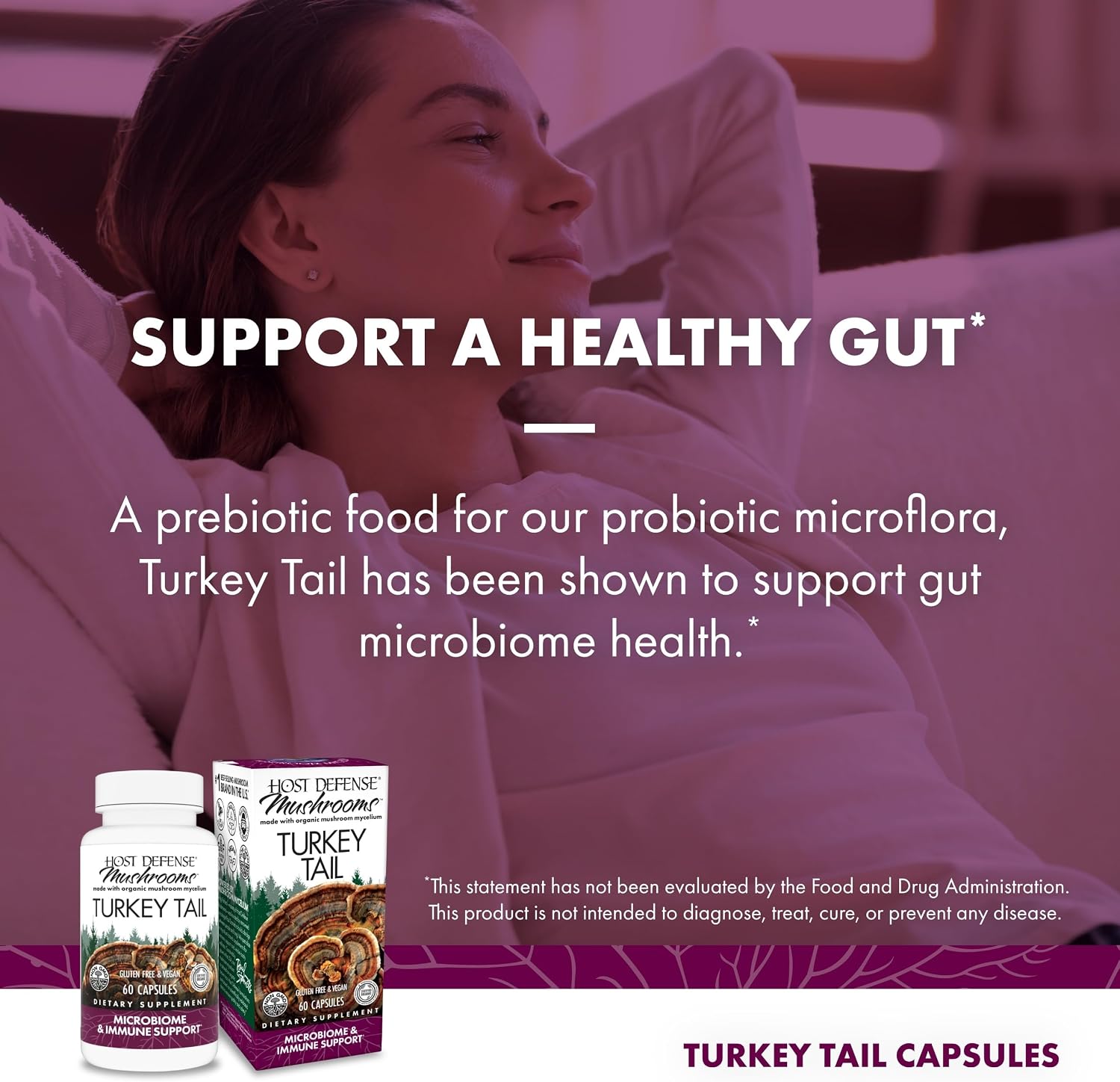 Host Defense Turkey Tail Capsules - Digestive Health & Immune Response Support Supplement - Mushroom Supplement for Gastrointestinal & Gut Microbiome Support - 120 Capsules