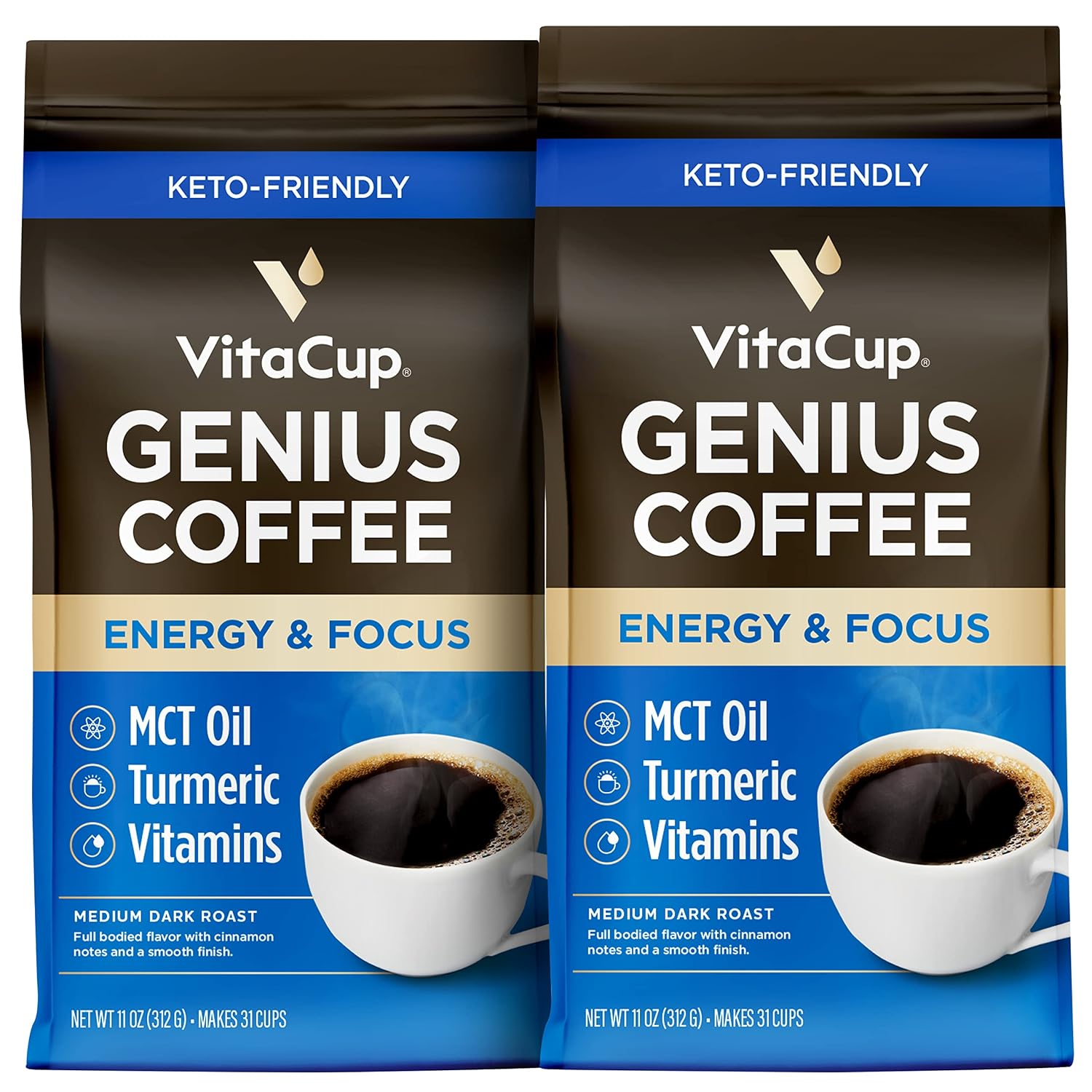 VitaCup Genius Keto Ground Coffee with MCT Oil, 11oz
