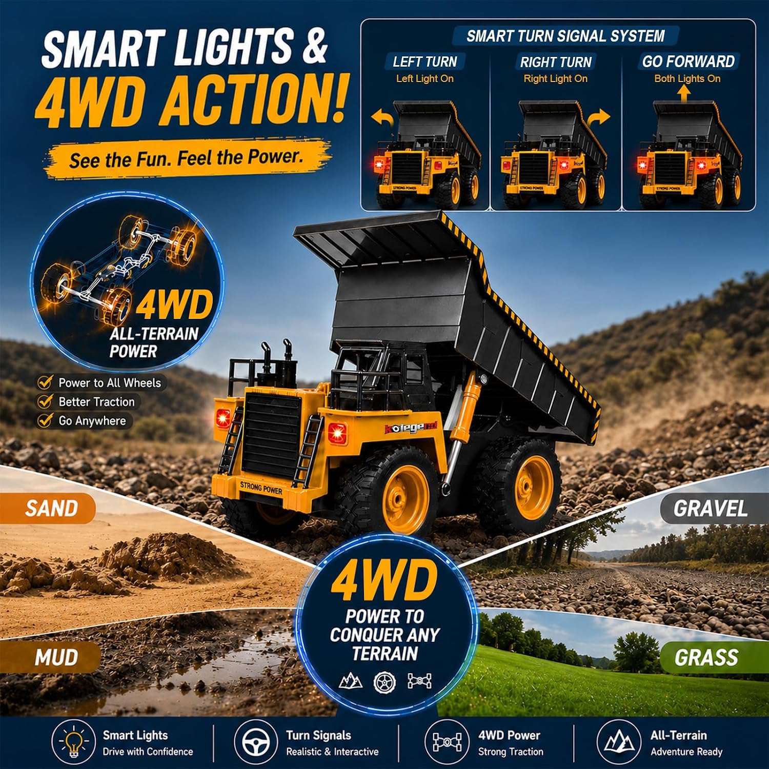 kolegend Remote Control Excavator Toy 1/14 Scale RC Excavator