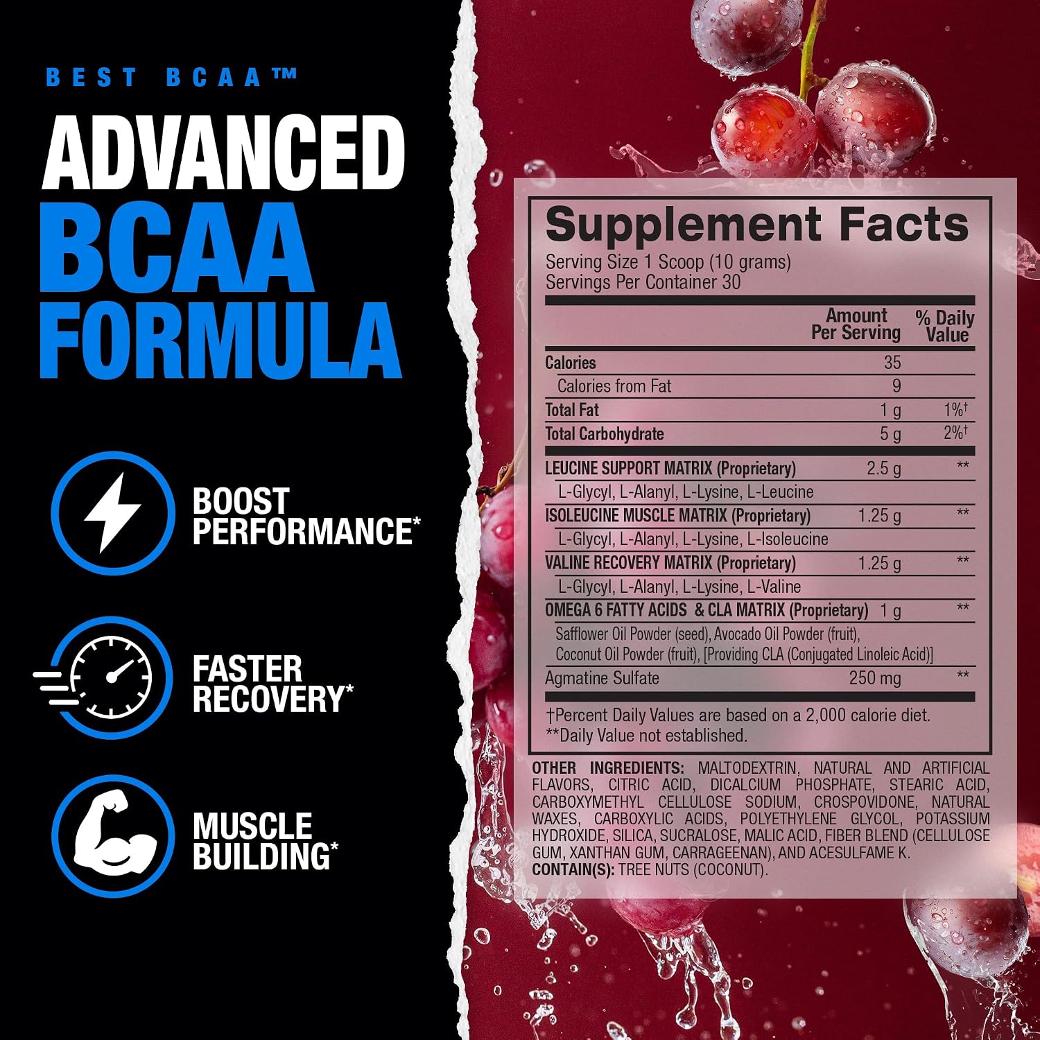 BPI Sports Best BCAA Powder – Muscle Recovery Support, Grape, 30 Servings