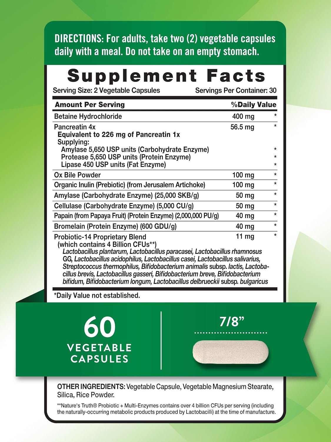 Nature's Truth Probiotics with Enzymes | 60 Capsules | for Men and Women