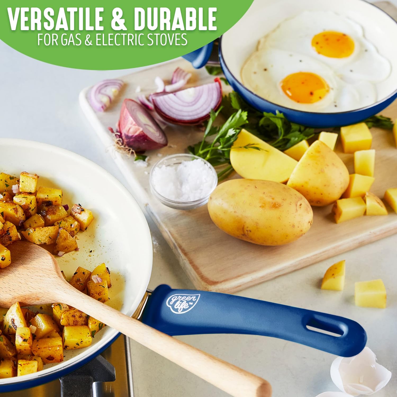 GreenLife 2 Piece (7” & 10”) Ceramic Nonstick Frying Pan Set, Turquoise | PFAS-Free Nonstick Coating, Family Skillet Set, Egg Pan, Omelet Pan, Stay-Cool Handles, Dishwasher & Oven Safe up to 350F