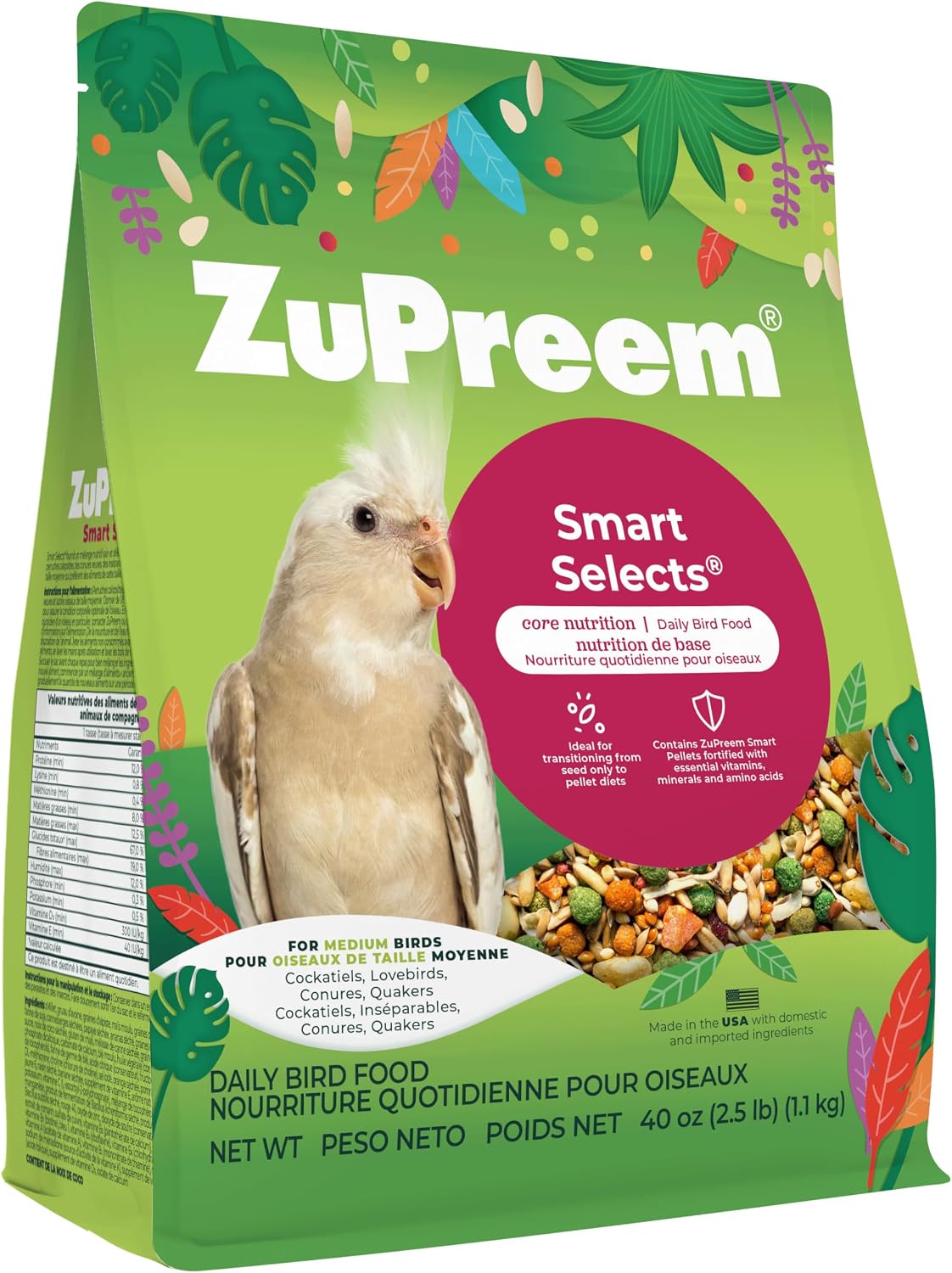 ZuPreem FruitBlend Cockatiel & Conure Food, Uniform Bird Food, M, 2 lb | Bird Food Pellets, Real Fruit, Blend, Cockatiel Food, Conures, Lovebirds, Love Bird Pellets, Quaker, Parrot, Medium Birds