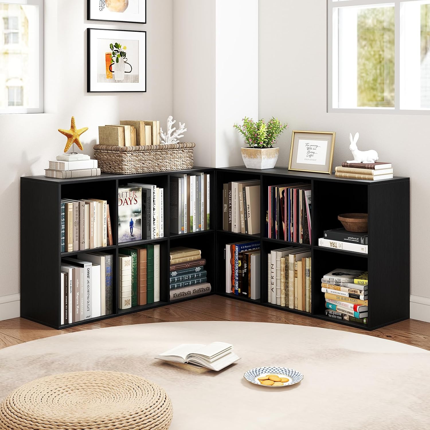 Giantex 8-Cube Bookcase, 3-Tier Cubby Bookshelf, Horizontal Vertical Display Rack with Anti-Tipping Kits, Modern Storage Organizer Shelf Unit for Bedroom, Living Room, Study (Natural, 8-Cube)