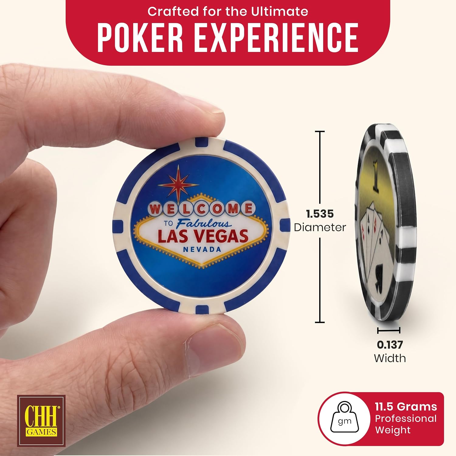 100 Piece Las Vegas Design Poker Chips in Clear Plastic Tray