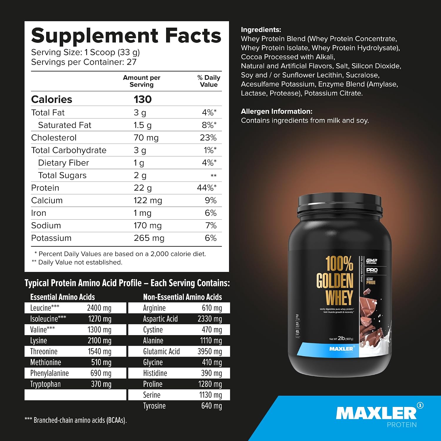 100% Golden Whey Protein - 24g of Protein per Serving - Whey Protein Powder for Pre Post Workout - Fast-Absorbing Whey Concentrate, Isolate & Hydrolysate Blend - Vanilla Ice Cream 2 lb