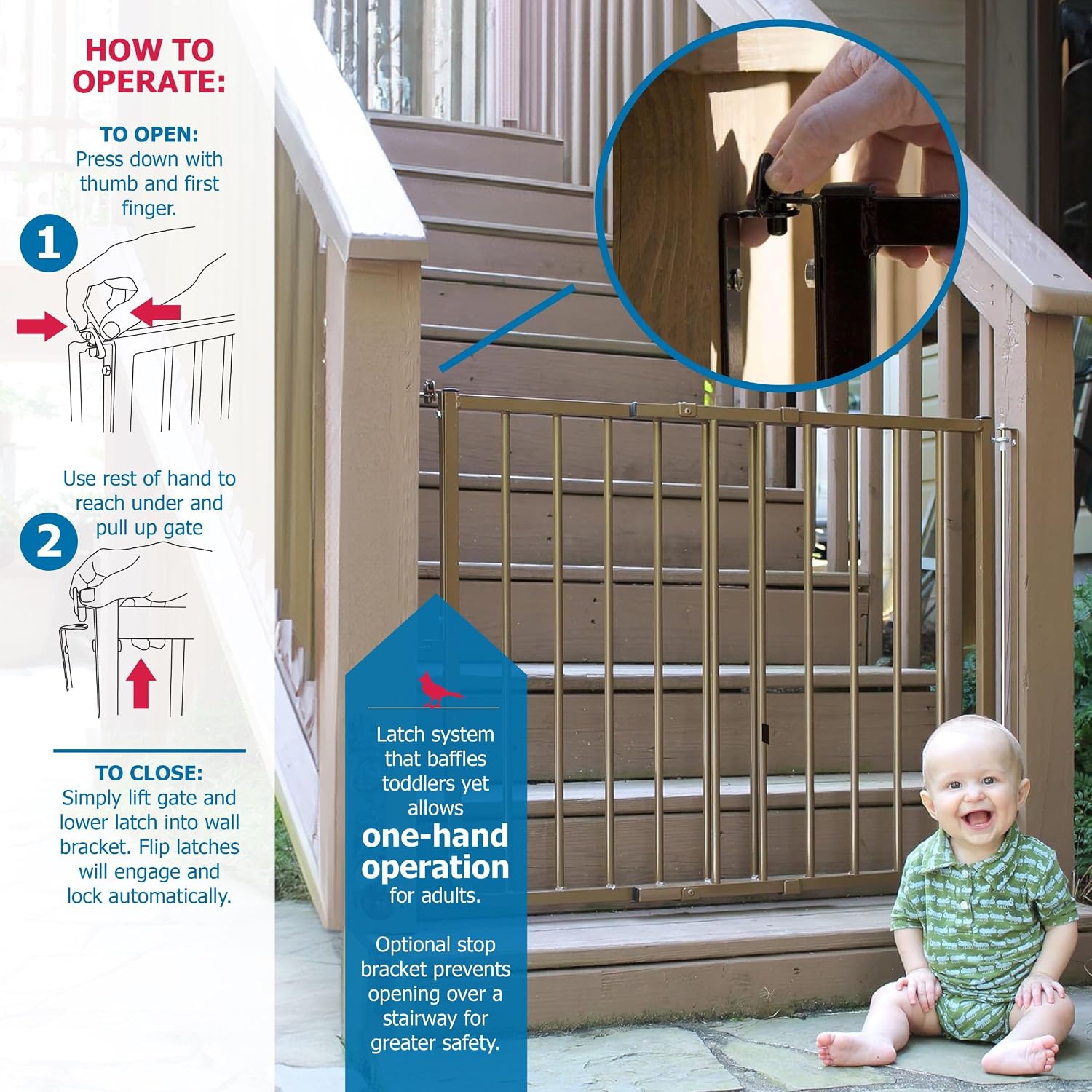 Cardinal Gates SS30OD Stairway Special Outdoor Baby & Pet Gate, Brown | SS30OD Stairway Special fits 27-42.5 in; weather-resistant outdoor baby/pet gate for stairs, decks, patios and porches.