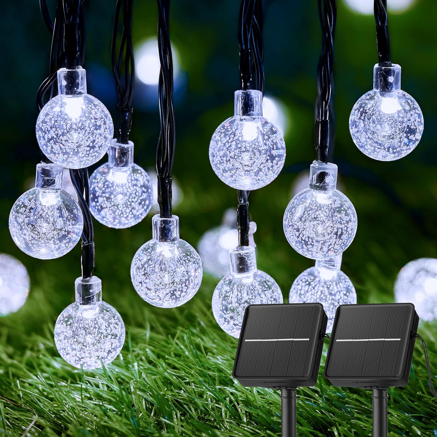 Brightown Solar String Lights Outdoor 60 Led 35.6 Feet Crystal Globe Lights with 8 Lighting Modes