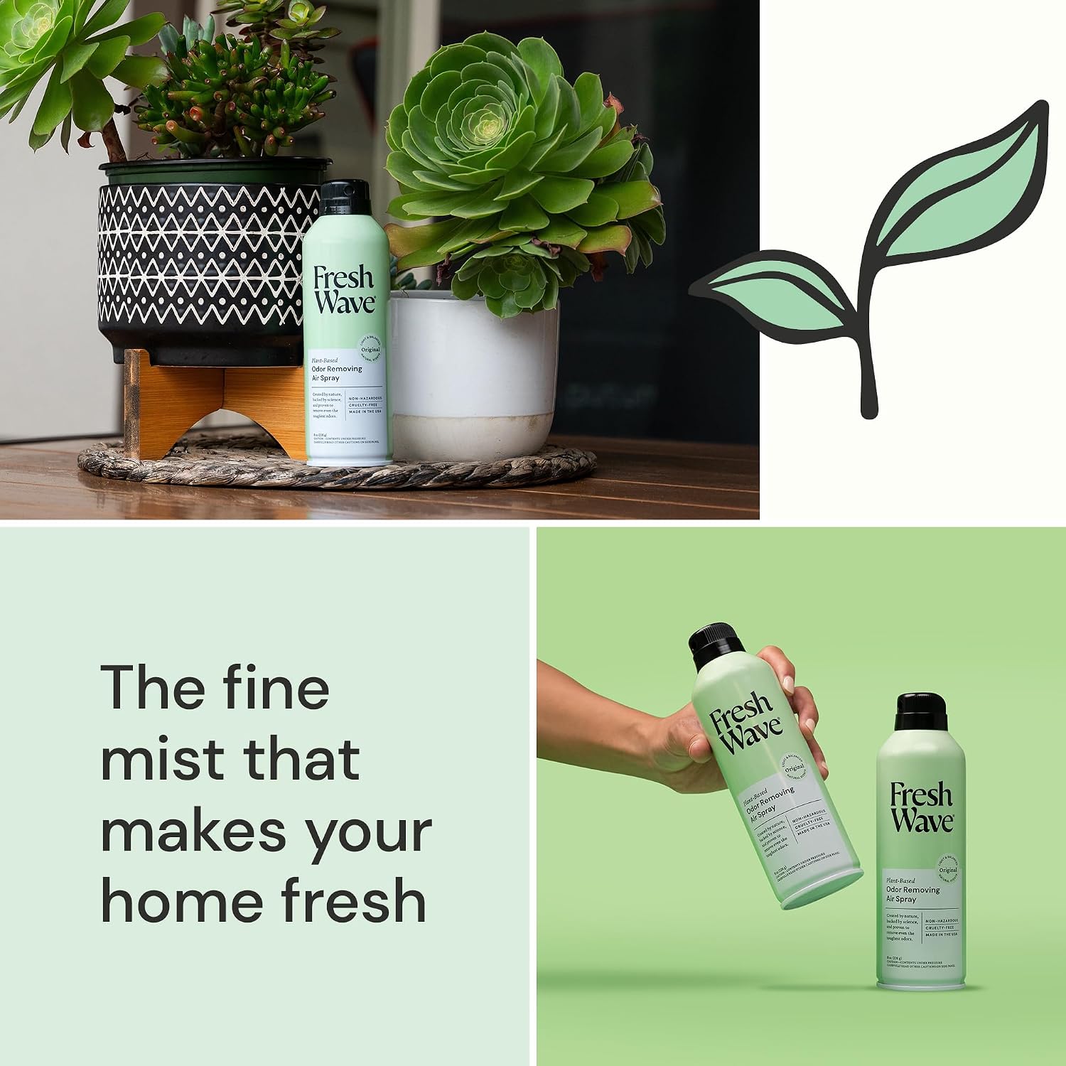 Fresh Wave Original Room and Fabric Air Freshener Spray, 2-Pk, 8 oz | Plant-based formula, Pet-safe and people-safe, Fabric and room deodorizer , For upholstery, carpets, shoes, and pet bedding
