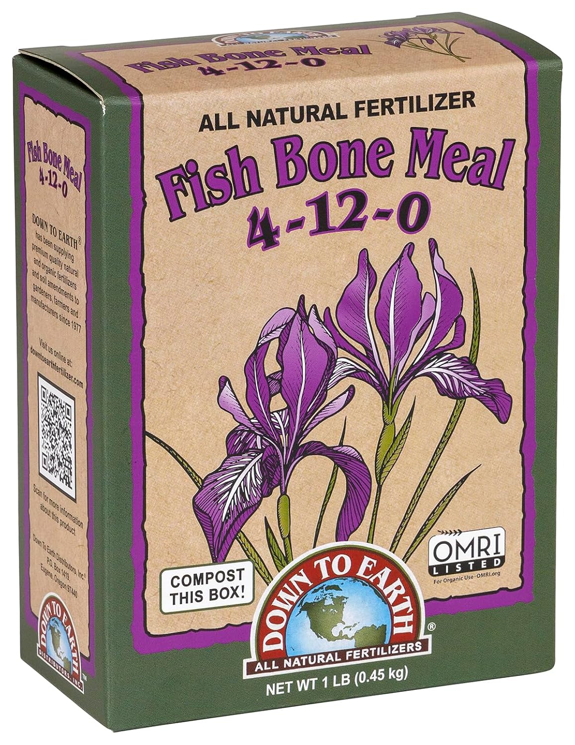 Down To Earth All Natural Fertilizers Organic Fish Bone Meal - 4-12-0, 1 lb | High Phosphorus Plant Food for Buds, Bulbs, Blooms, Flower Beds