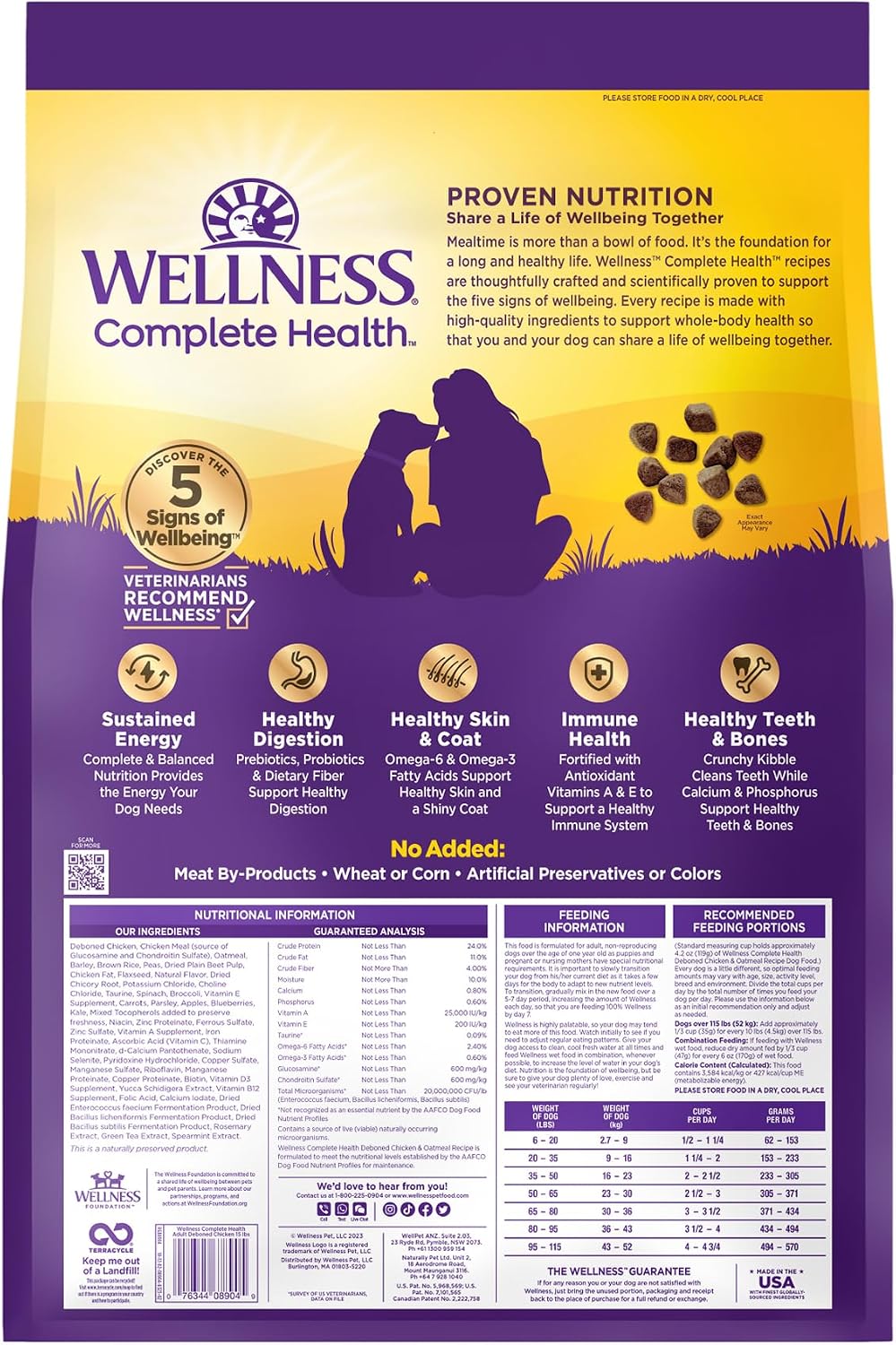 Wellness Complete Health Adult Dry Dog Food, Wholesome Grain Kibble, Natural, Chicken and Oatmeal Recipe, 5 lb Bag