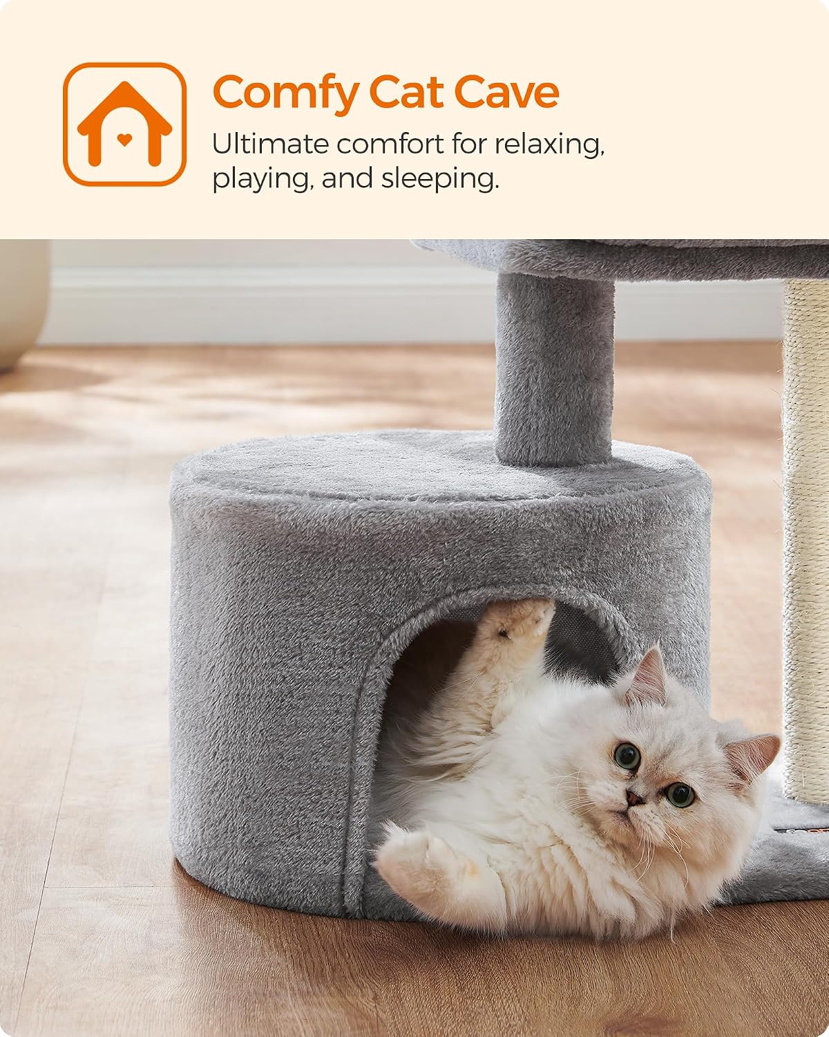 Feandrea Cat Tree, 18.5-in Small Cat Tower, Cute Kittens Condo, Smoky Gray