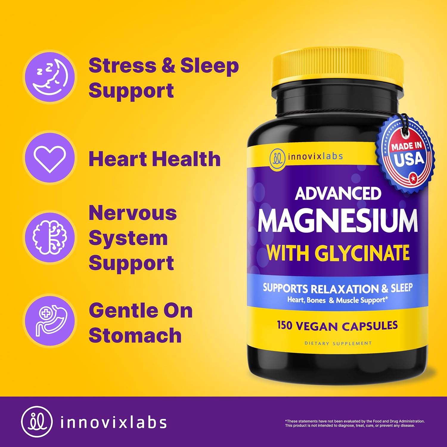 InnovixLabs 2in1 Magnesium Glycinate & Magnesium Malate 210mg, 150 Capsules | High Absorption Chelated Magnesium Supplement, Supports Relaxation, Sleep, Muscle & Bone Health, Vegan, 75-Day Supply