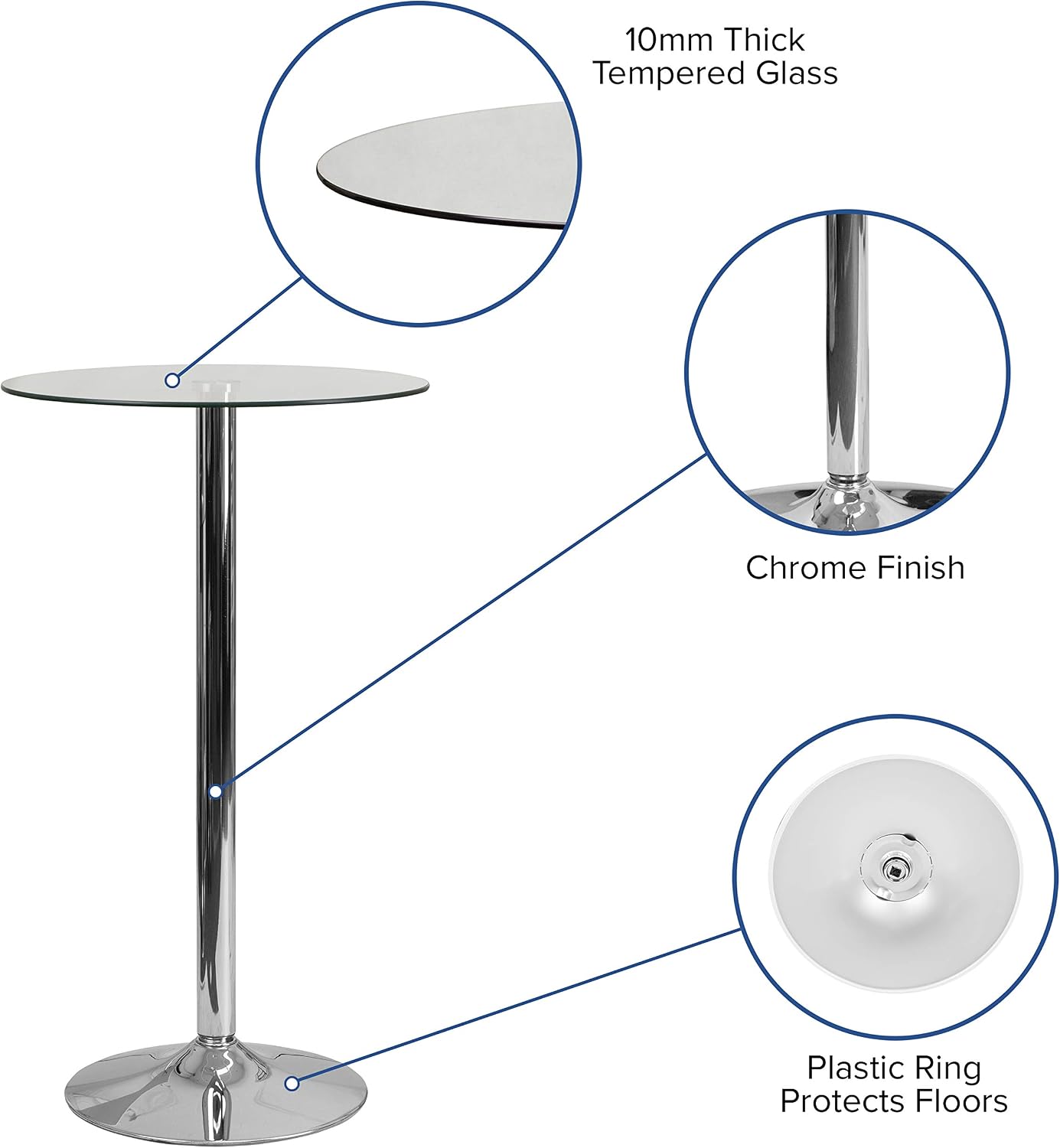 Flash Furniture 23.5 in Glass Round Table | Chrome Base