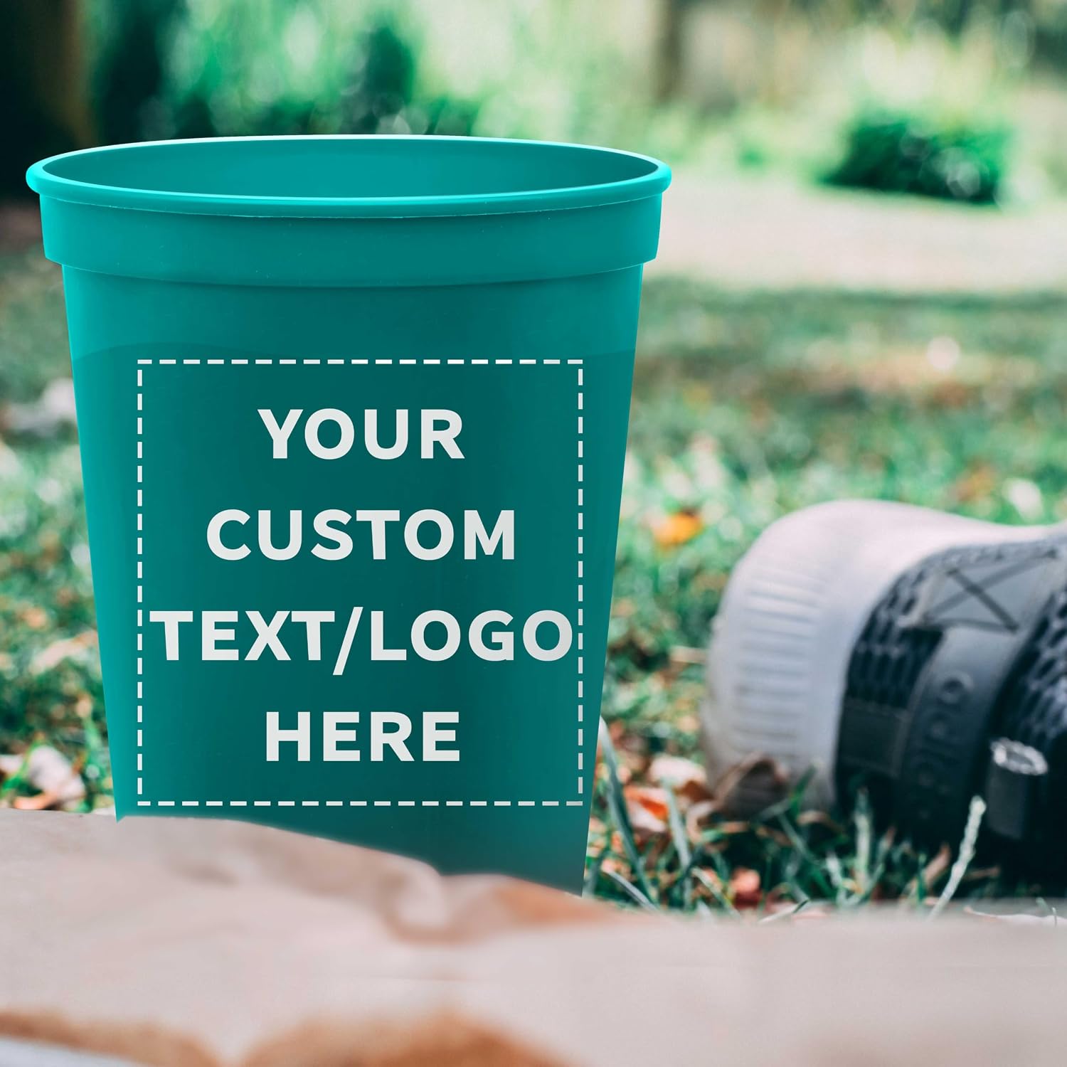 DISCOUNT PROMOS Custom Plastic Stadium Cups 16 oz. Set of 10/50/100, Personalized Bulk Pack - Perfect for Birthdays, Weddings, Picnic, Beach