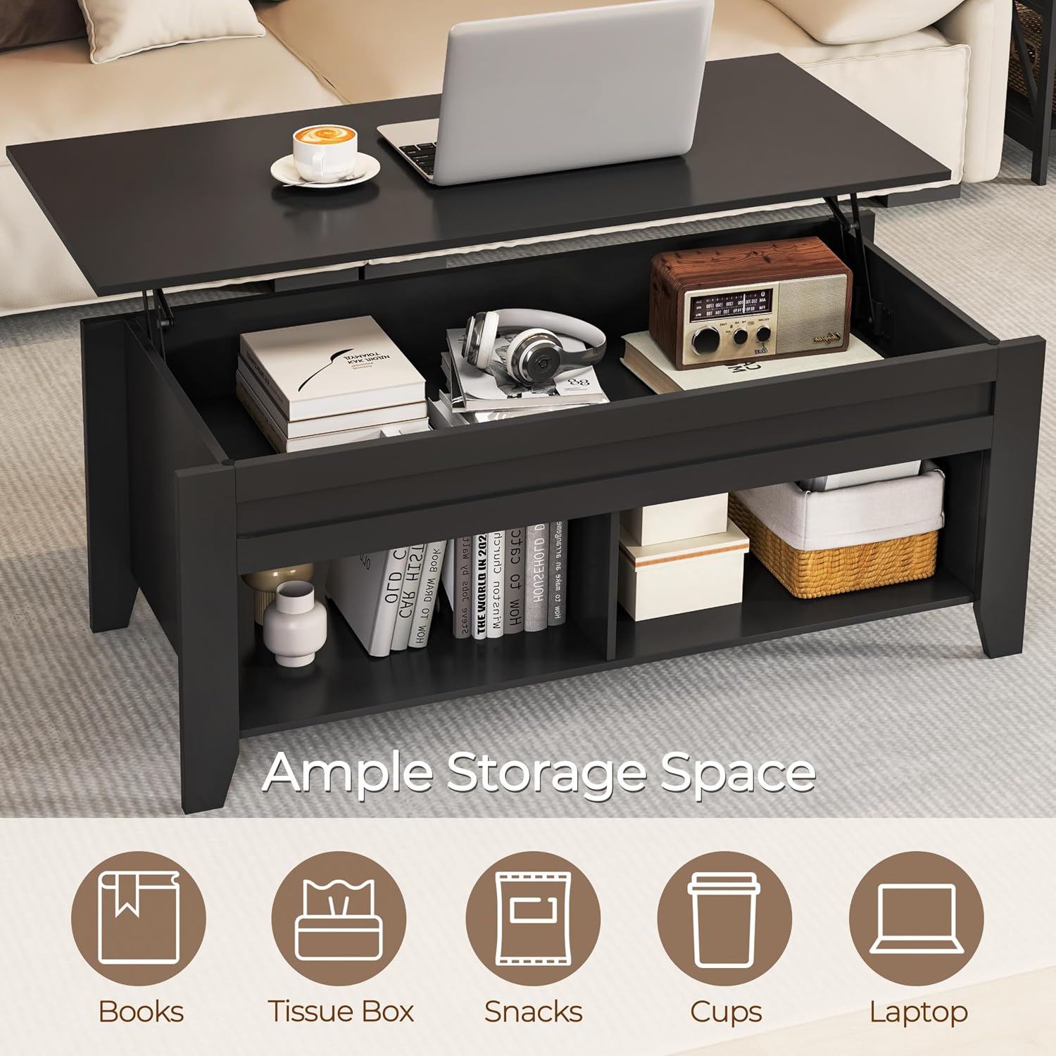 Yaheetech Lift Top Coffee Table with Hidden Storage Compartment Gray 47.5in