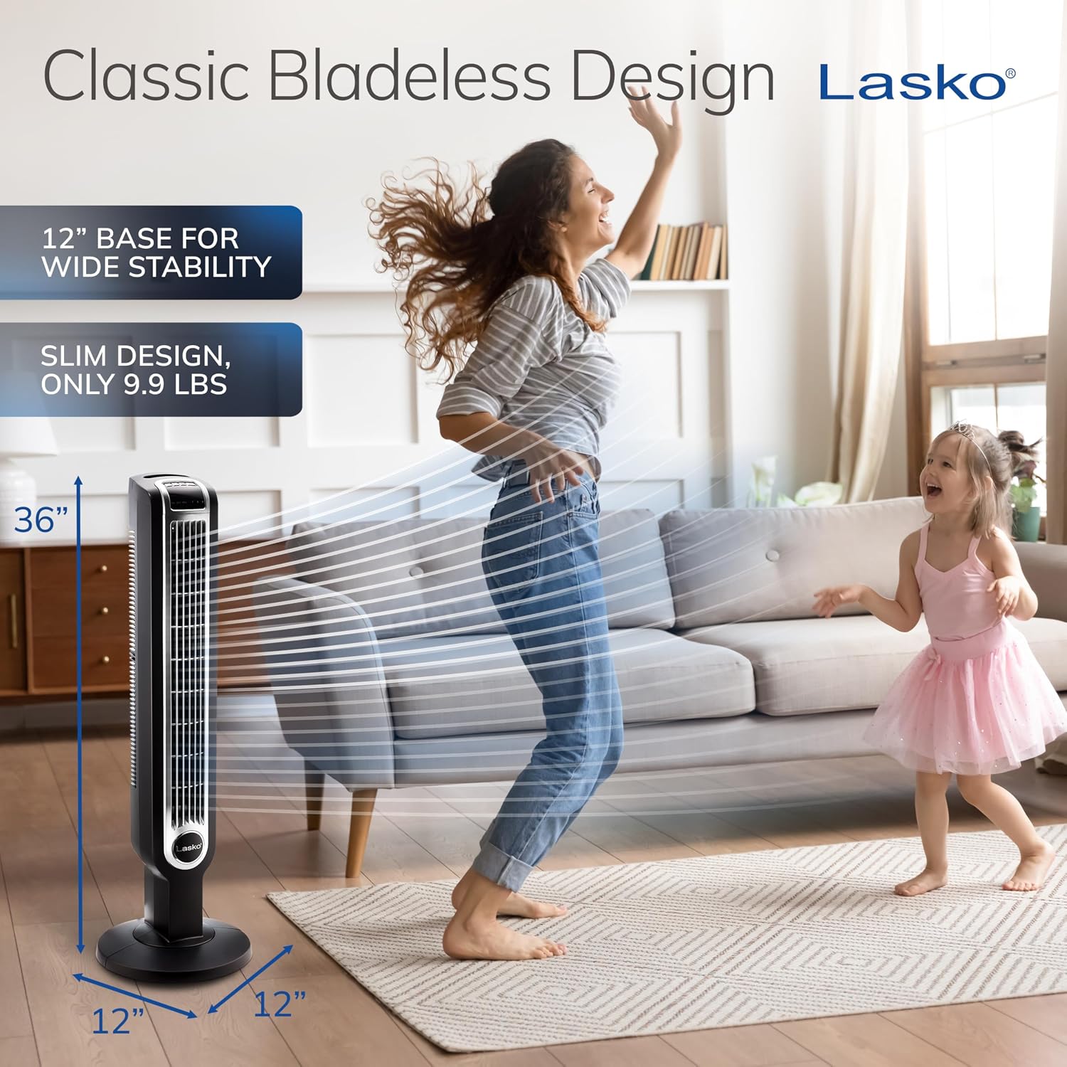 Lasko Oscillating Tower Fan with Remote Control - 36" - 2510 - White | Timer, Quiet Standing Fan for Bedroom, Office, and Home, 3 Speeds, Powerful Cooling Air